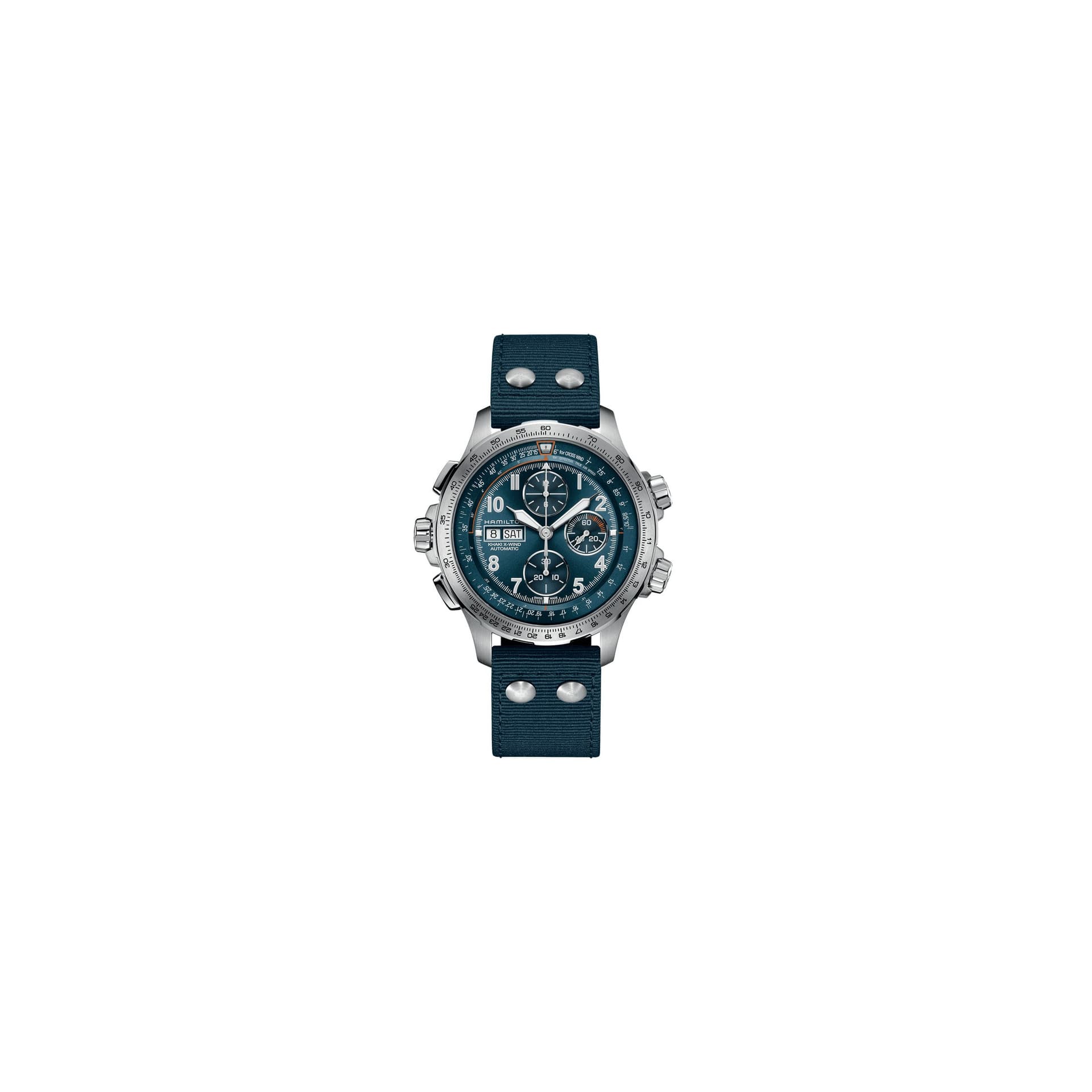Hamilton Montre Hamilton Khaki Aviation X-Wind automatique chronographe cadran bleu bracelet textile bleu 45 mm