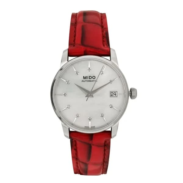 Daniel Gérard Montre Occasion Mido Automatic Cadran Nacre Bracelet Cuir Rouge