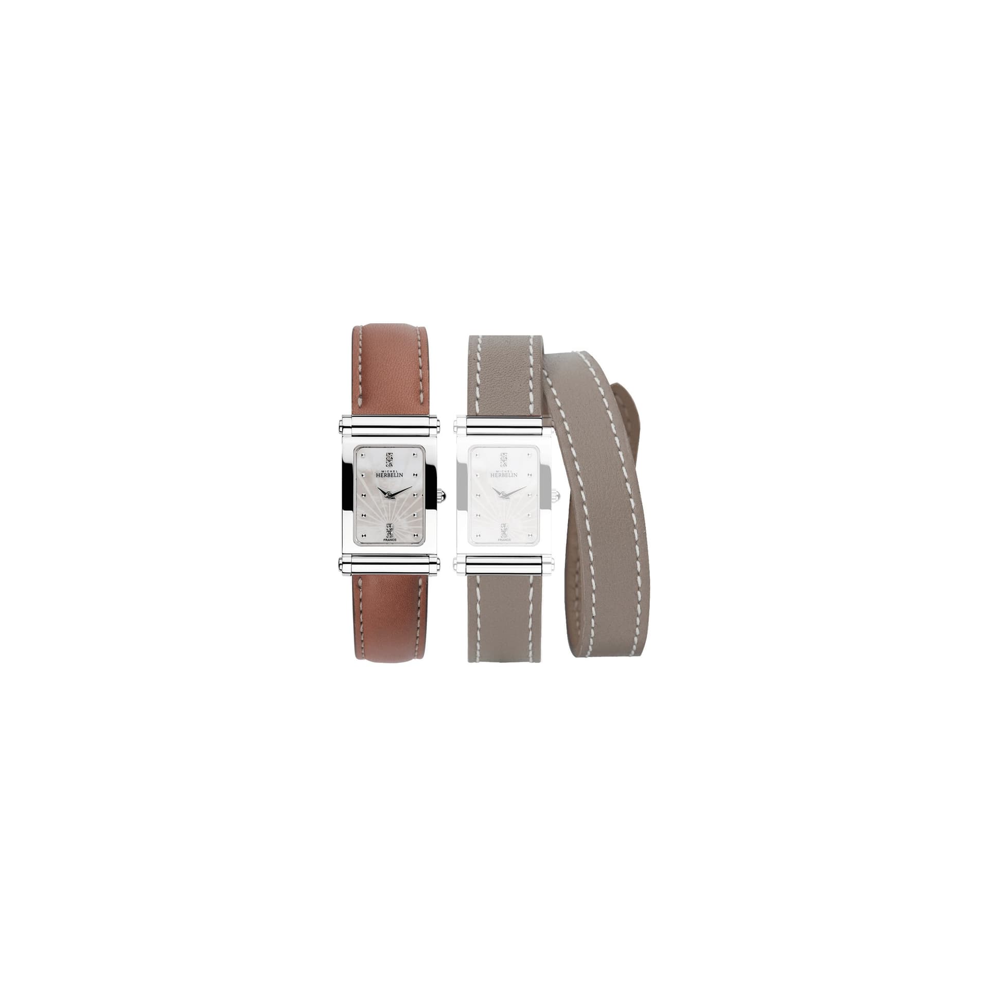 Michel Herbelin Montre Michel Herbelin Coffret Antarès quartz cadran nacre bracelets cuir gris et brun