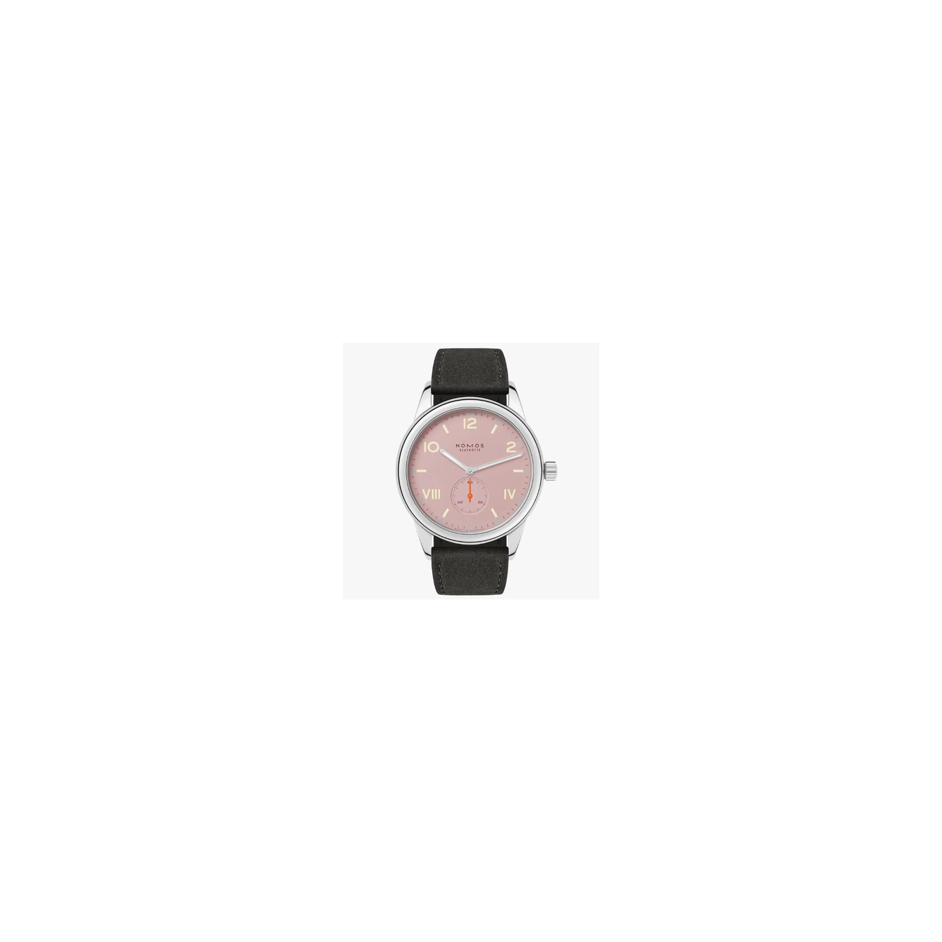 Nomos Montre NOMOS Club Campus Full Rose mécanique fond acier cadran rose bracelet velours anthracite 38 mm