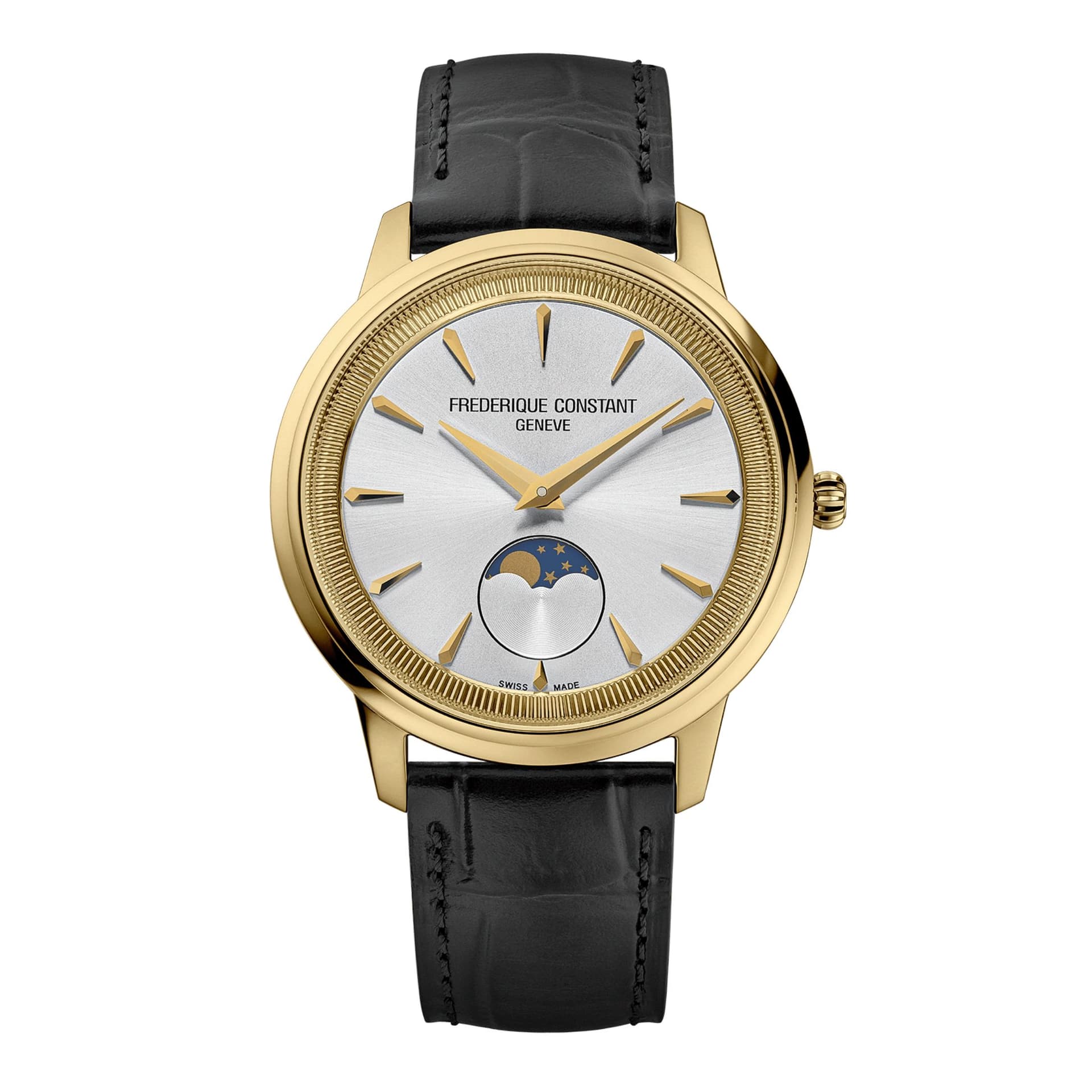 Frédérique Constant Montre Frédérique Constant Classics Moneta Moonphase PVD or jaune quartz cadran argent bracelet cuir 37 mm