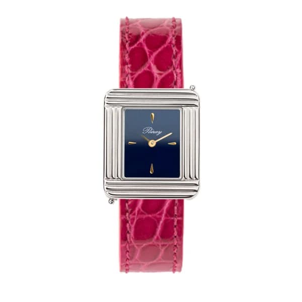 Poiray Montre Poiray Ma Première Acier Cadran Bleu Bracelet Alligator Rose
