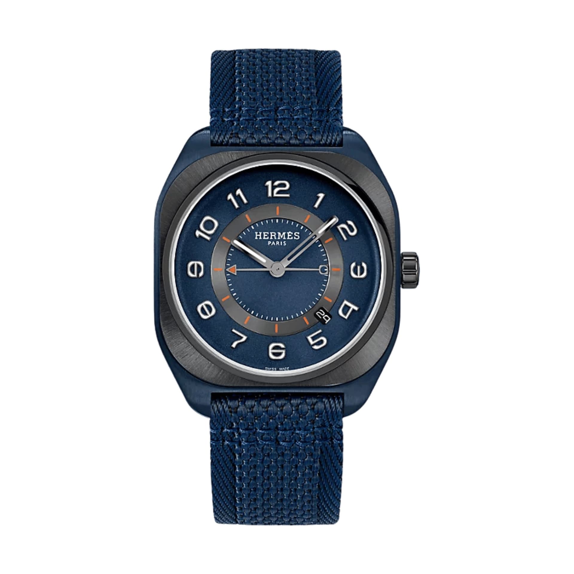 Hermès Montre Hermès H08 Titane PVD Bleu automatique cadran bleu bracelet tissu bleu 42 mm
