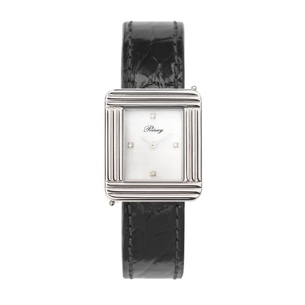 Poiray Montre Poiray Ma Première Cadran Blanc Serti Bracelet Alligator Noir