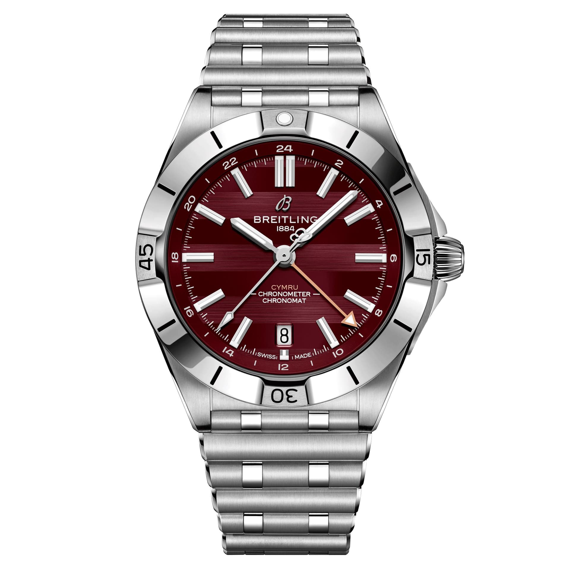 Breitling Montre Breitling Chronomat GMT Six Nations Pays de Galles automatique cadran bordeaux bracelet acier 40 mm