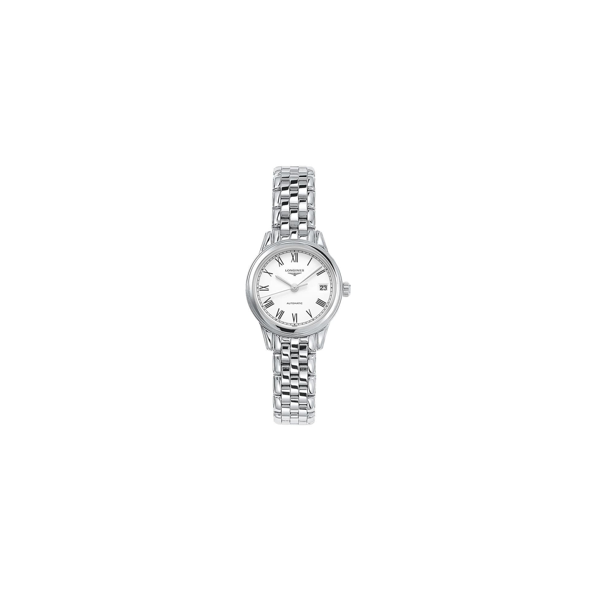 Longines Montre Longines Flagship automatique cadran blanc chiffres romains bracelet acier 5 maillons 26 mm
