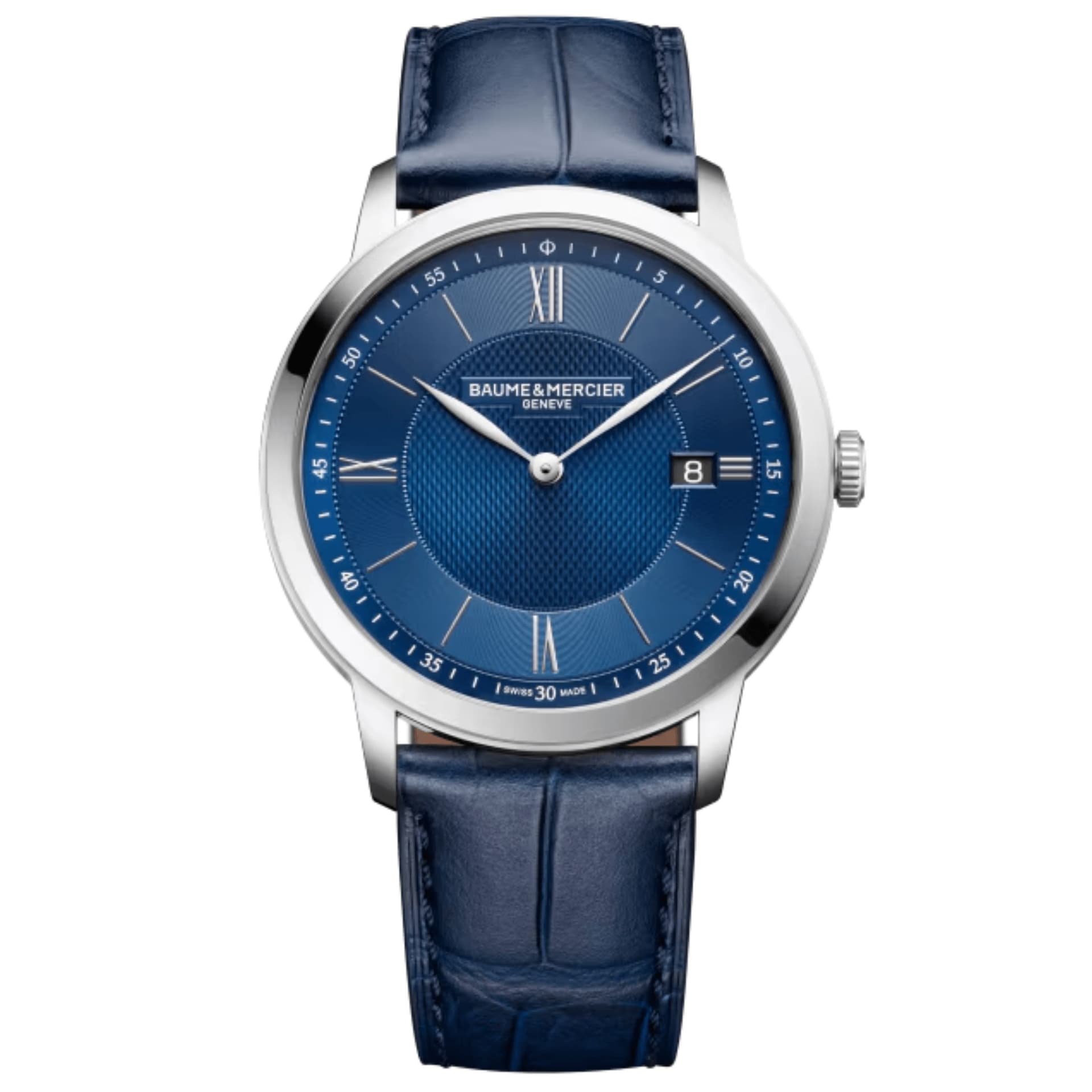 Baume & Mercier Montre Baume et Mercier Classima quartz cadran bleu bracelet cuir bleu 40 mm