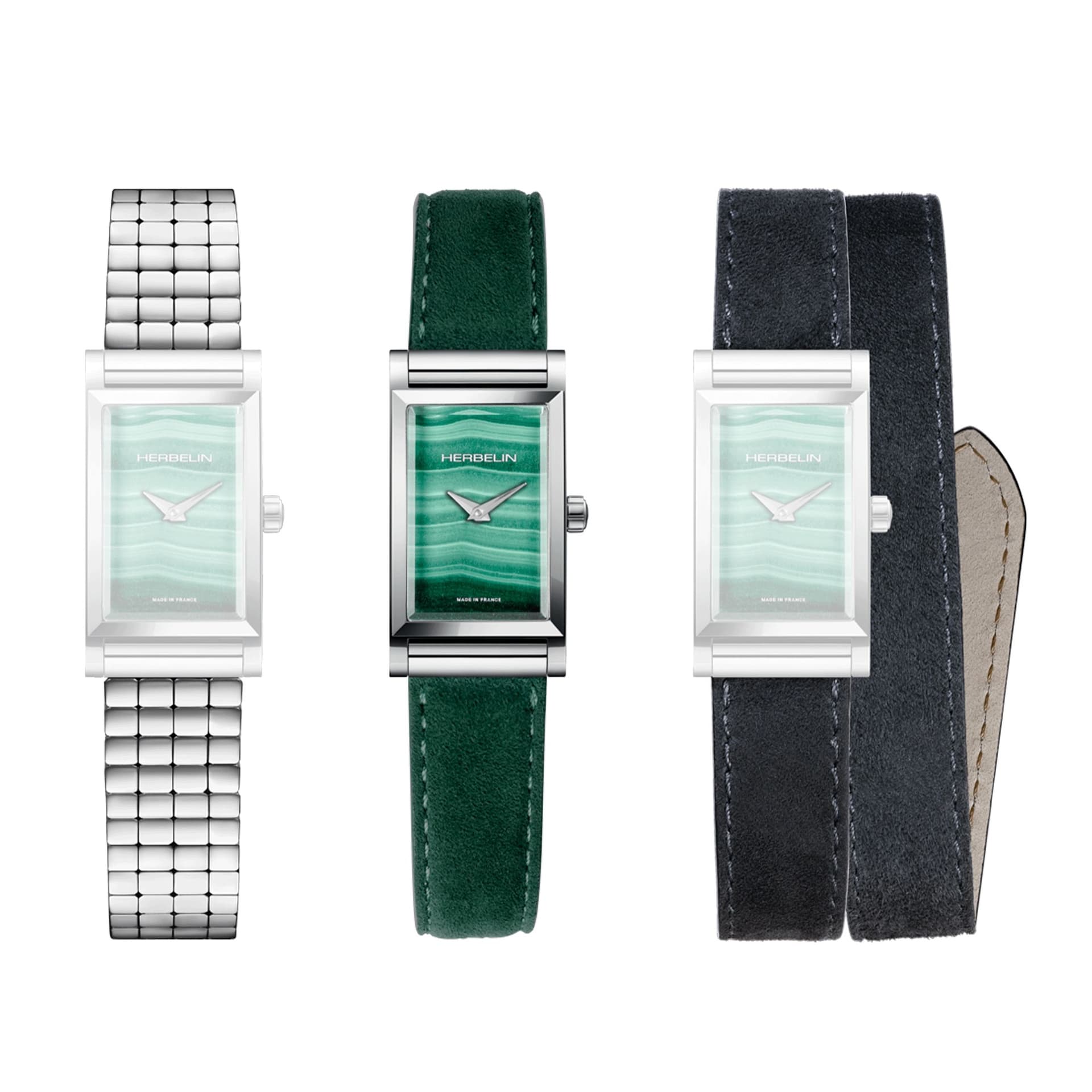 Michel Herbelin Montre Herbelin Coffret Antarès quartz cadran Malachite Verte bracelets cuir et acier 27 x 19 mm