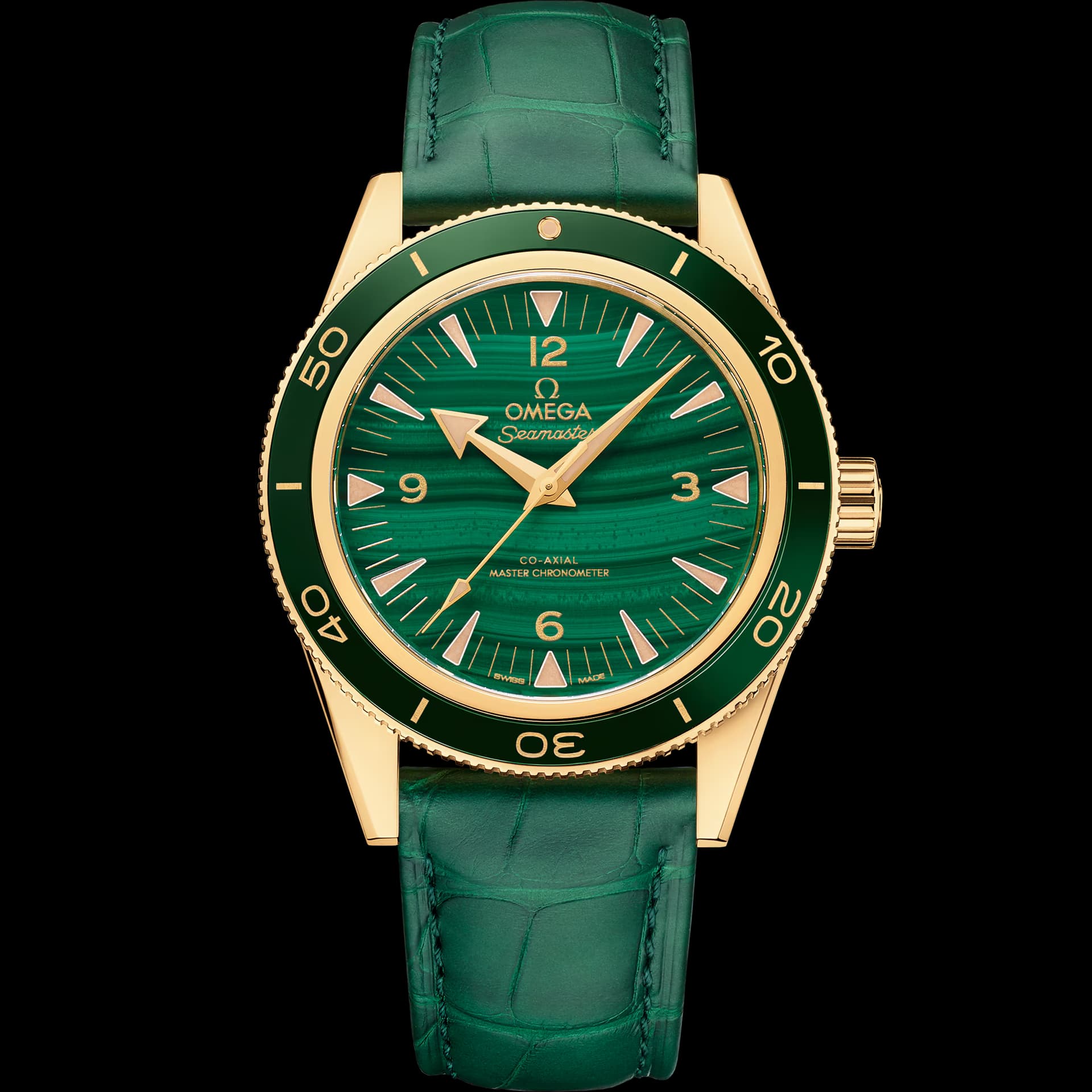 Omega Seamaster 41 mm, or jaune sur bracelet en cuir