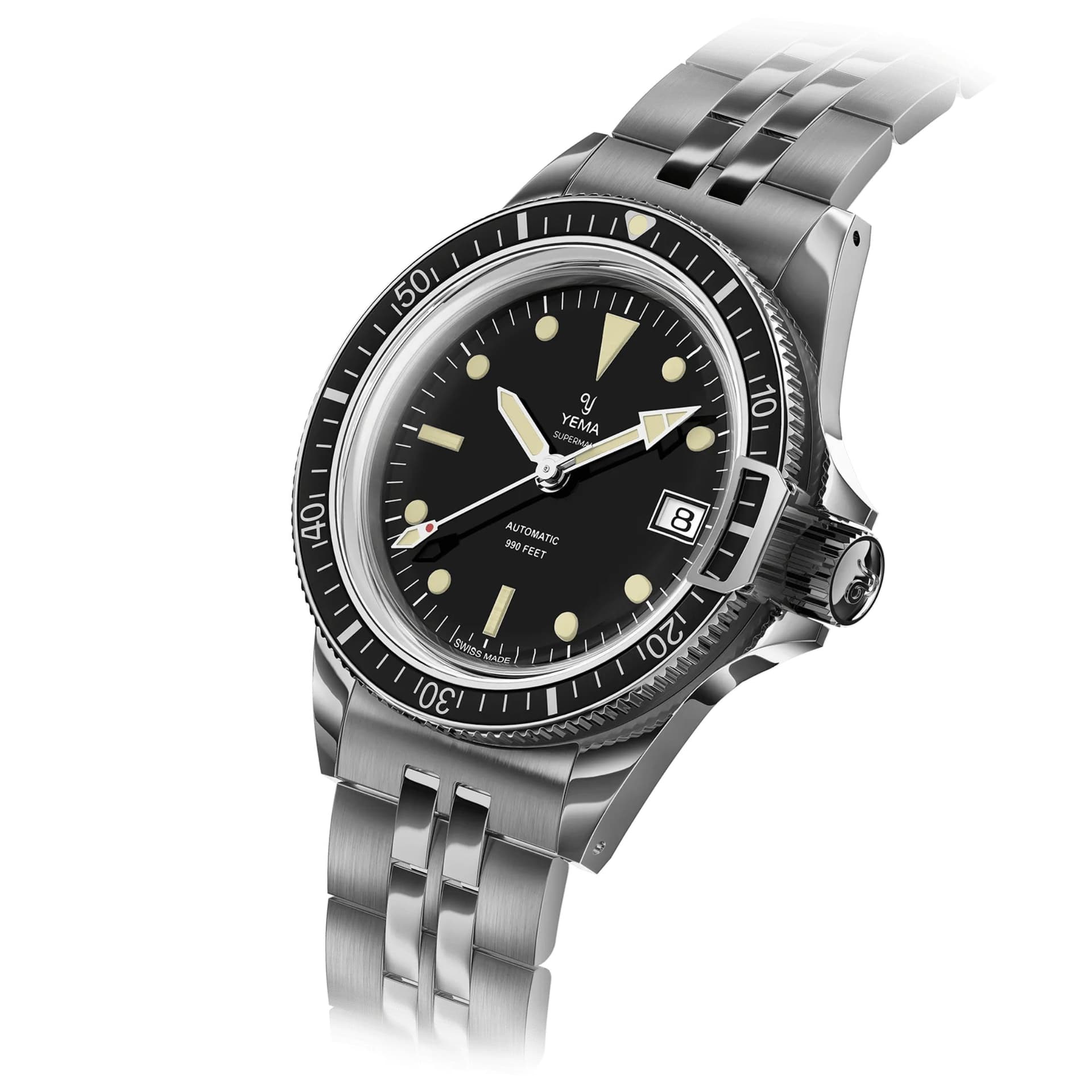 Yema Montre Yema Superman Swiss Edition automatique cadran noir bracelet acier 41 mm