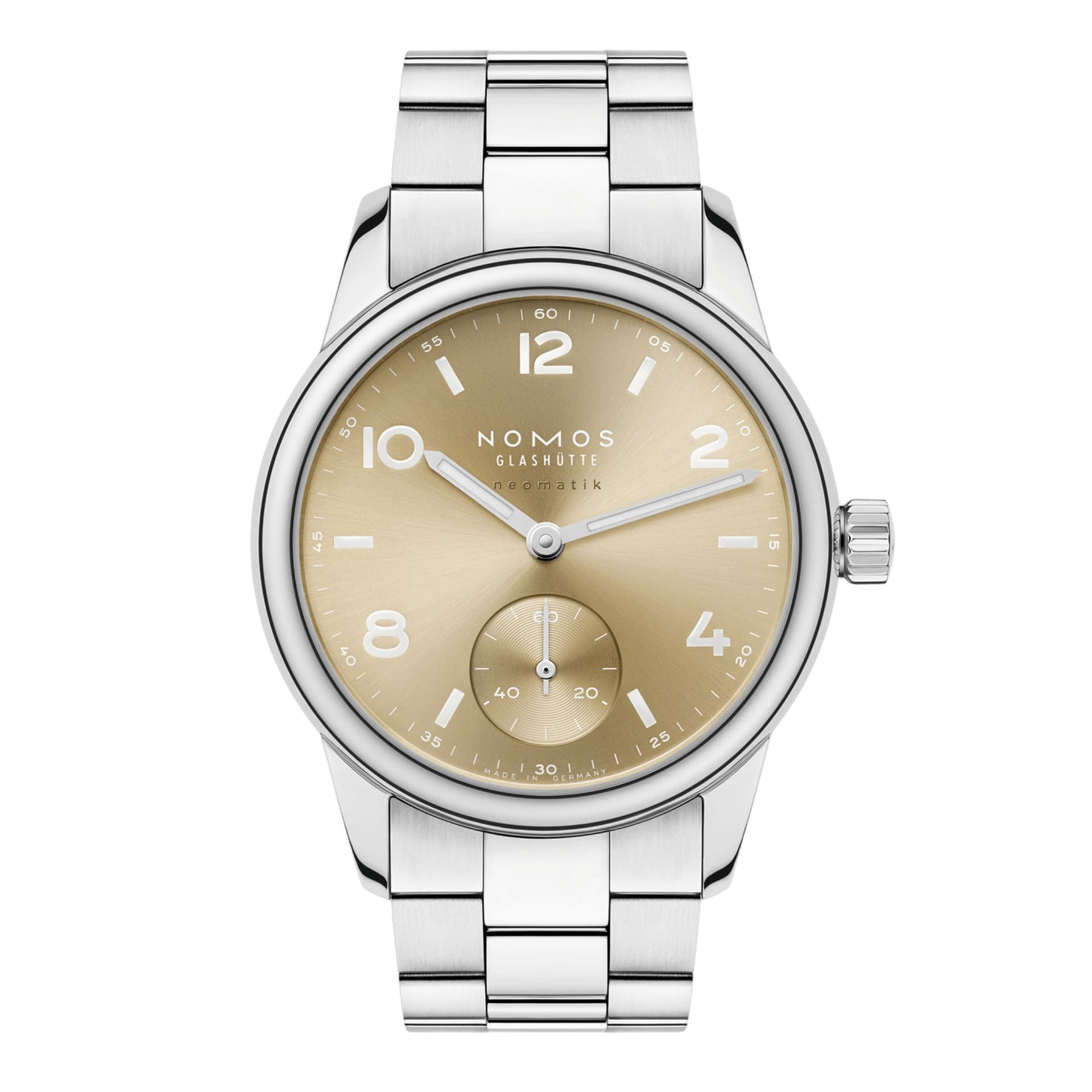Nomos Montre Nomos Club Sport Neomatik 34 Gold automatique fond acier cadran doré bracelet acier 34 mm