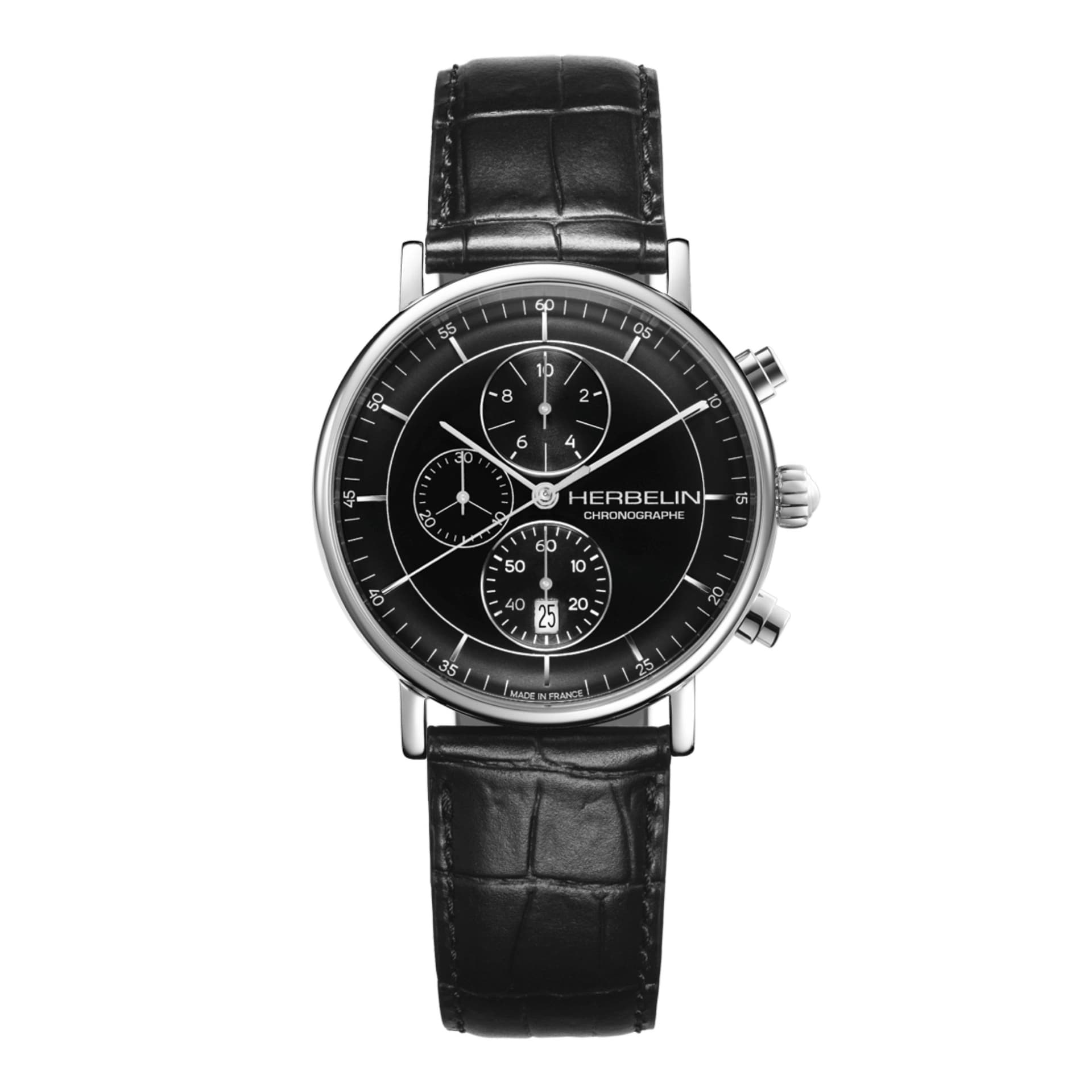 Michel Herbelin Montre Herbelin Inspiration Chronographe quartz cadran noir bracelet cuir 40 mm