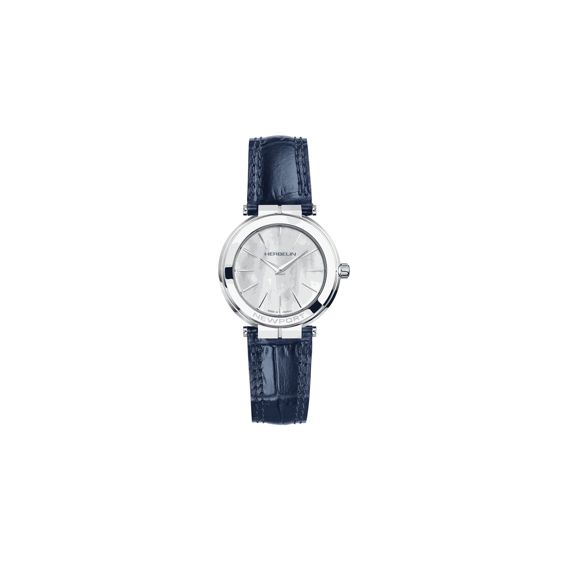Michel Herbelin Montre Michel Herbelin Newport Slim quartz cadran nacre blanche bracelet cuir bleu 32 mm