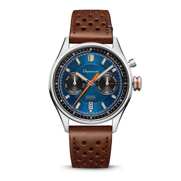 Depancel Montre Depancel Autosport Cadran Bleu Bracelet Racing Marron