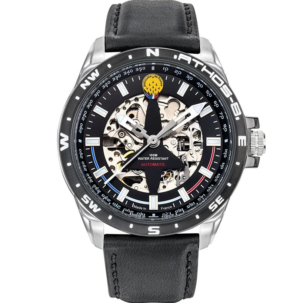 Patrouille de France Montre Automatique Patrouille de France Collection Athos 8 en Cuir Noir