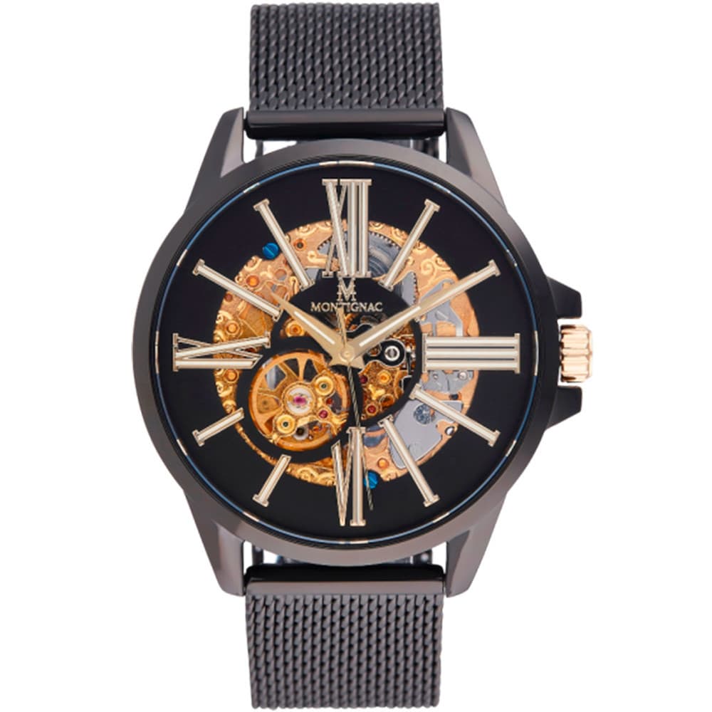 Montignac Montre Automatique Montignac Collection Rond en Acier et PVD Noir