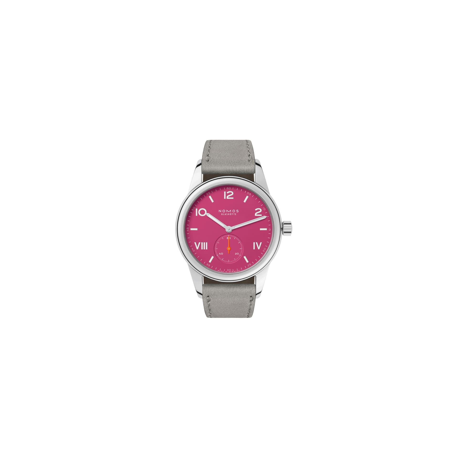 Nomos Montre NOMOS Club Campus Deep Pink mécanique cadran rose bracelet cuir gris 36 mm
