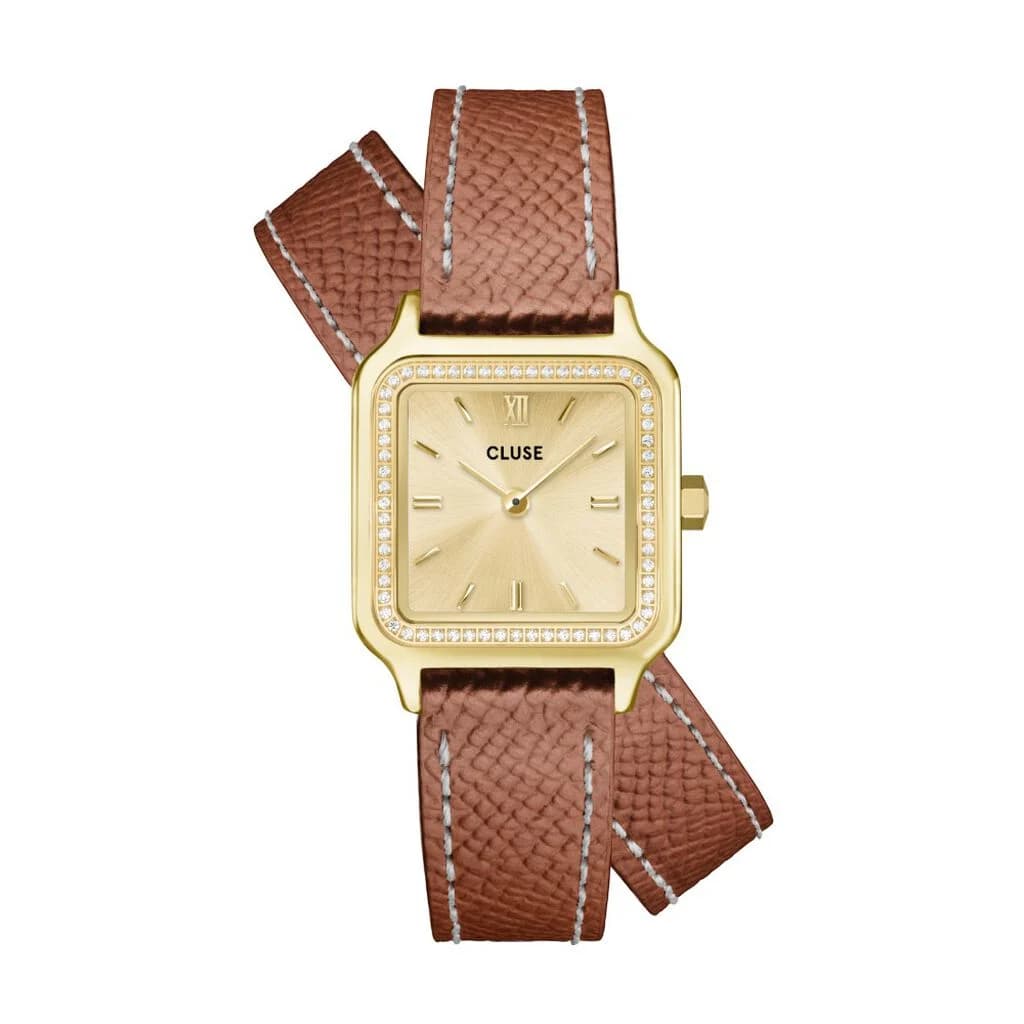Cluse Gracieuse Petite Watch Double Leather, White stones, Nutshell, Full Gold Colour