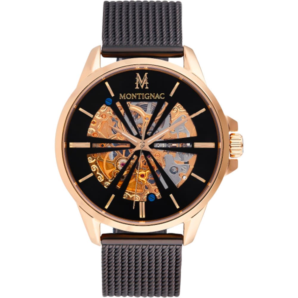 Montignac Montre Automatique Montignac Collection Rond en Acier et PVD Noir