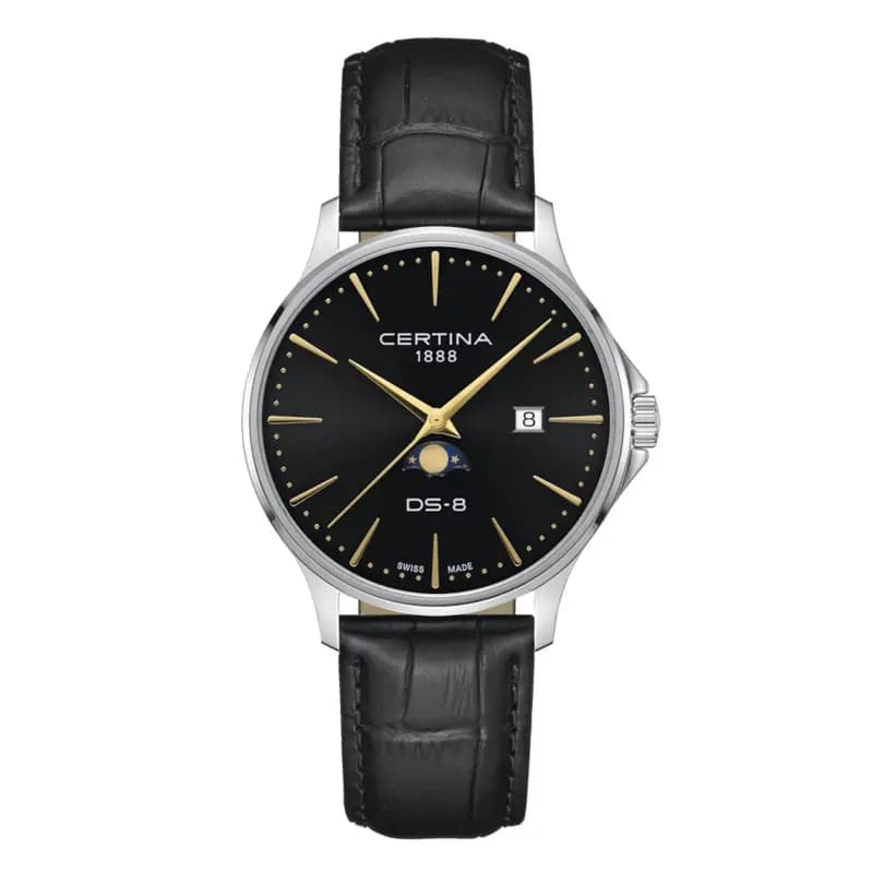 Certina Montre Certina DS-8 Moonphase Gent Cadran Noir Bracelet Acier inoxydable