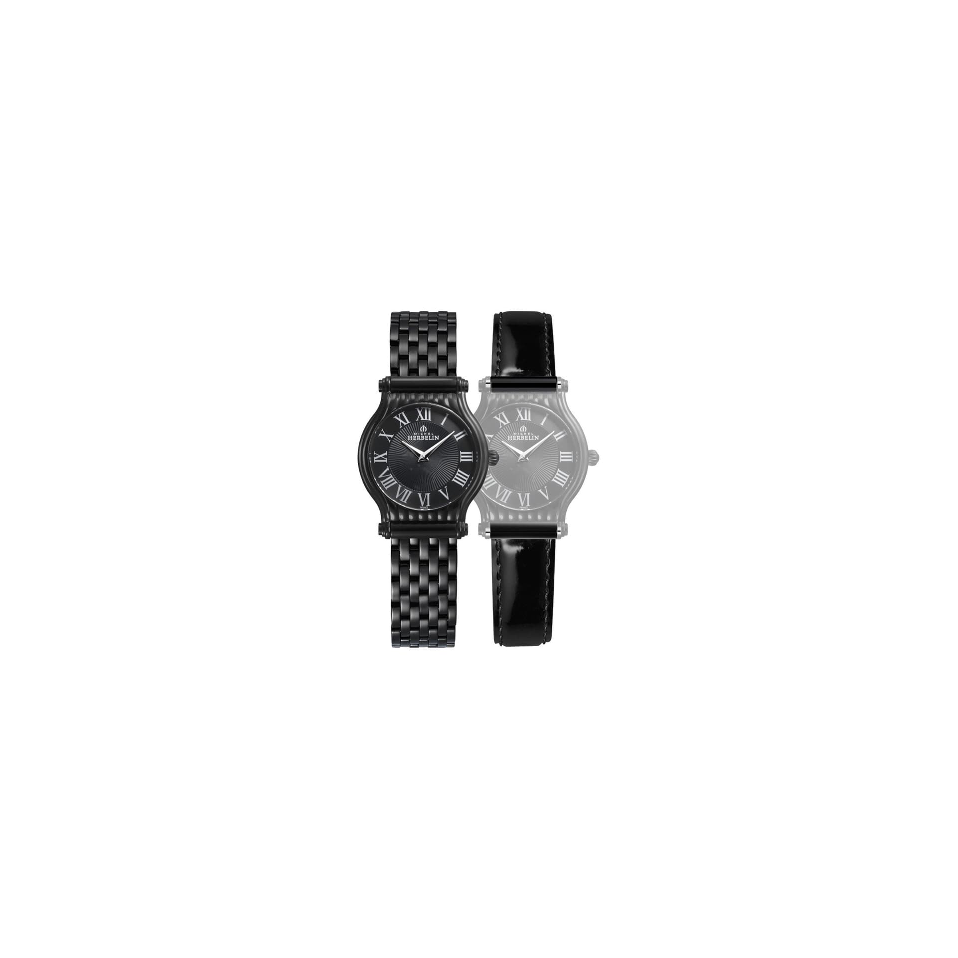 Michel Herbelin Montre Michel Herbelin Coffret Antarès quartz cadran noir bracelets acier et cuir noir 32 mm