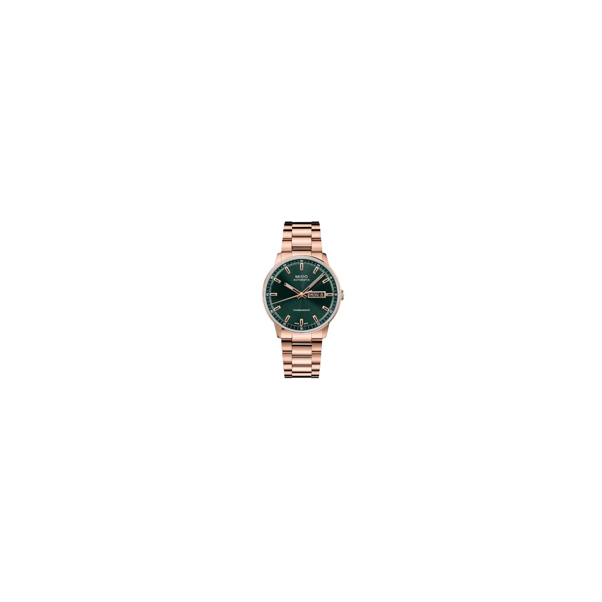 Mido Montre Mido Commander Datoday automatique cadran vert bracelet acier PVD or rose 40 mm