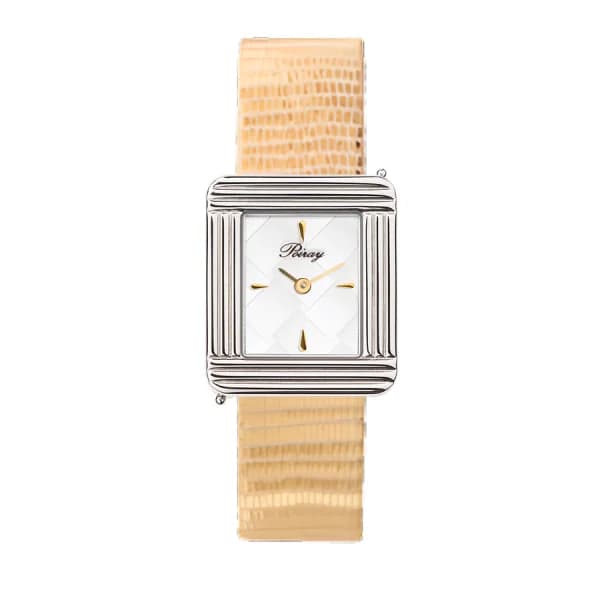 Poiray Montre Poiray Ma Première Cadran Blanc Texturé Bracelet Chèvre Doré