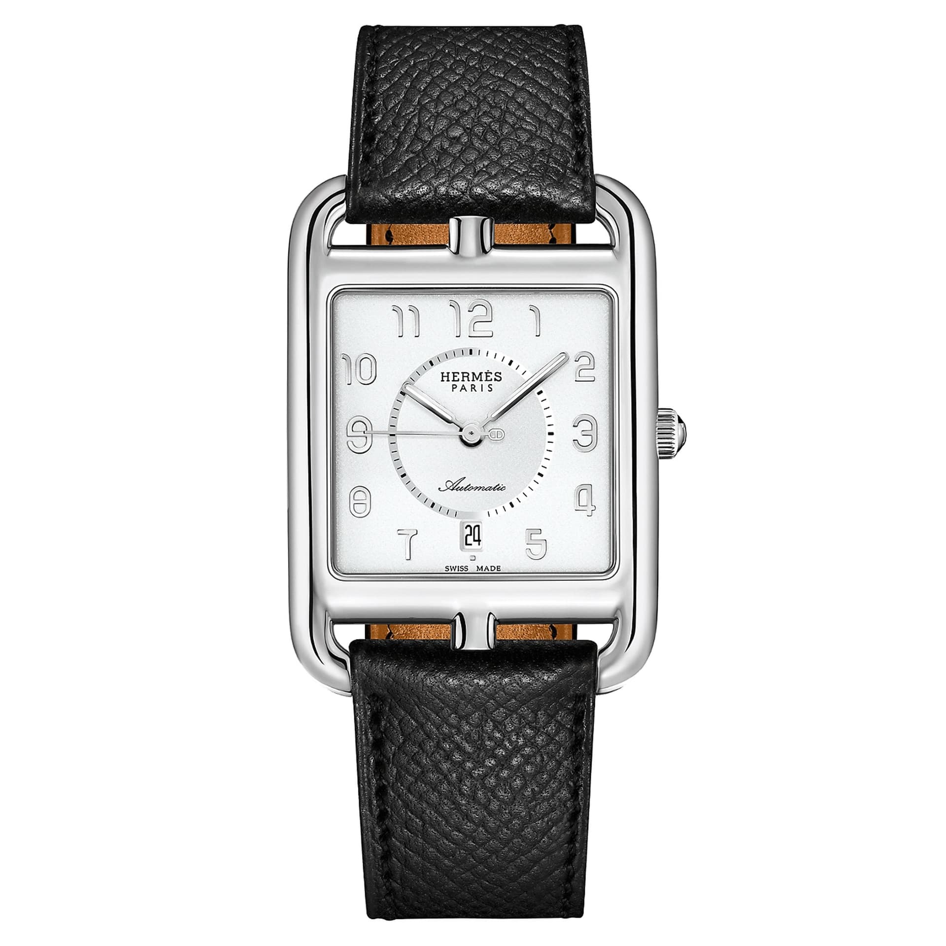 Hermès Montre HERMÈS Cape Cod Grand Modèle automatique cadran blanc bracelet cuir noir 37 mm