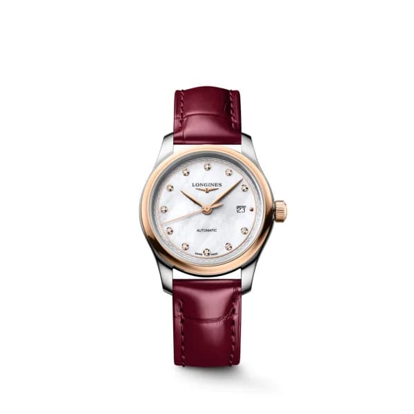 Longines Montre Longines Master Collection 30mm Automatique Cadran Nacre Bracelet Alligator Bordeaux