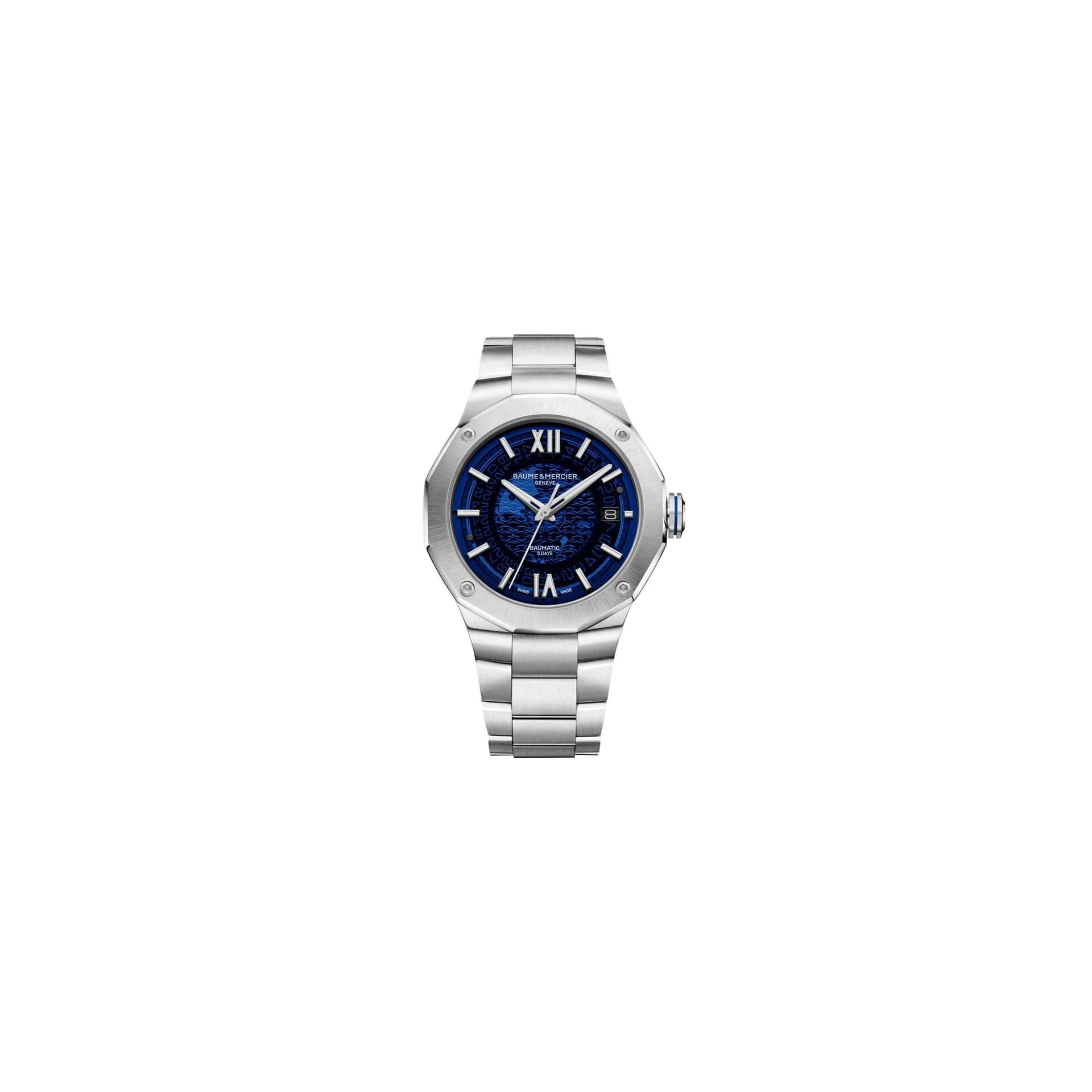 Baume & Mercier Montre Baume et Mercier Riviera automatique cadran bleu nuit bracelet acier 42 mm