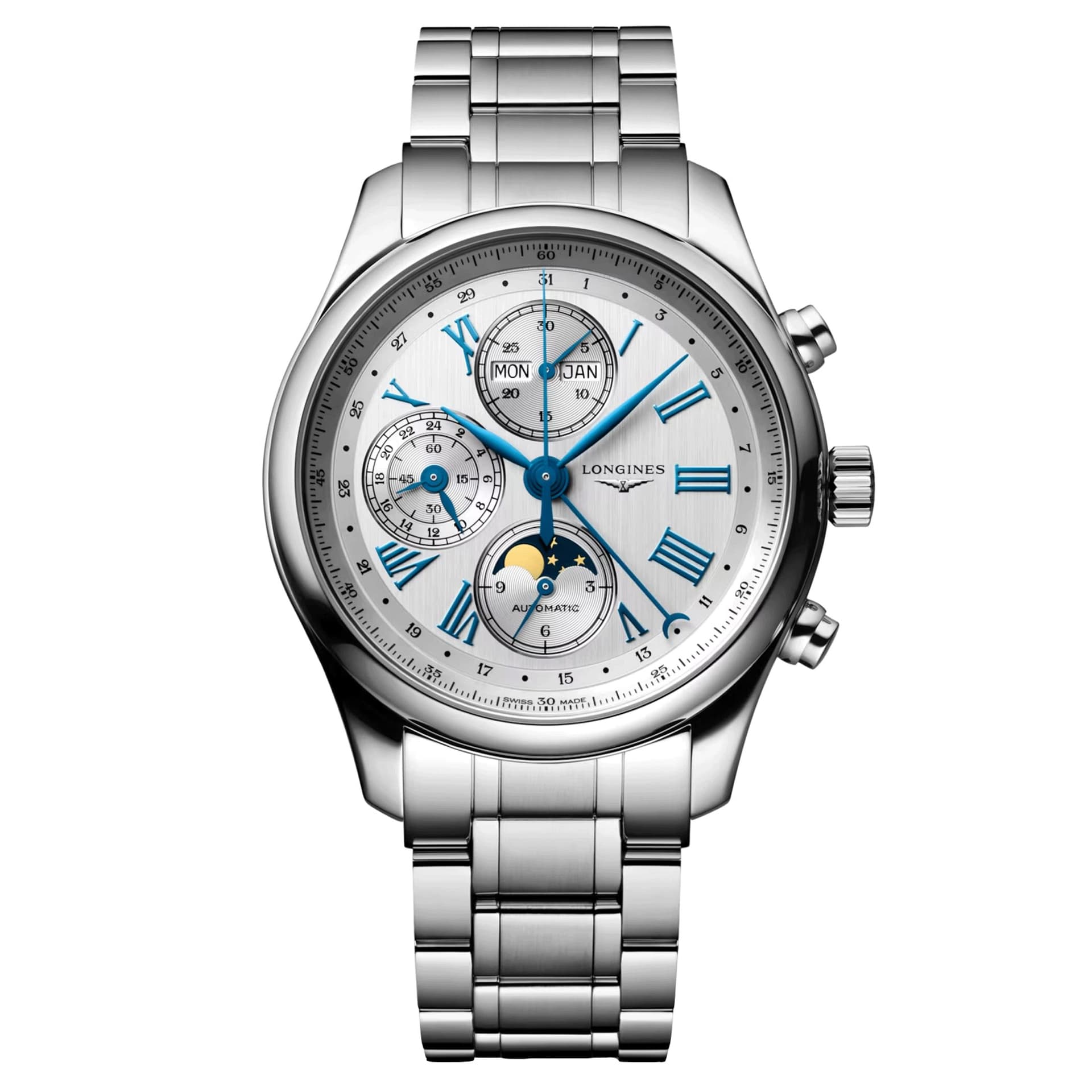 Longines Montre Longines Master Collection automatique chronographe cadran argenté bracelet acier 42 mm