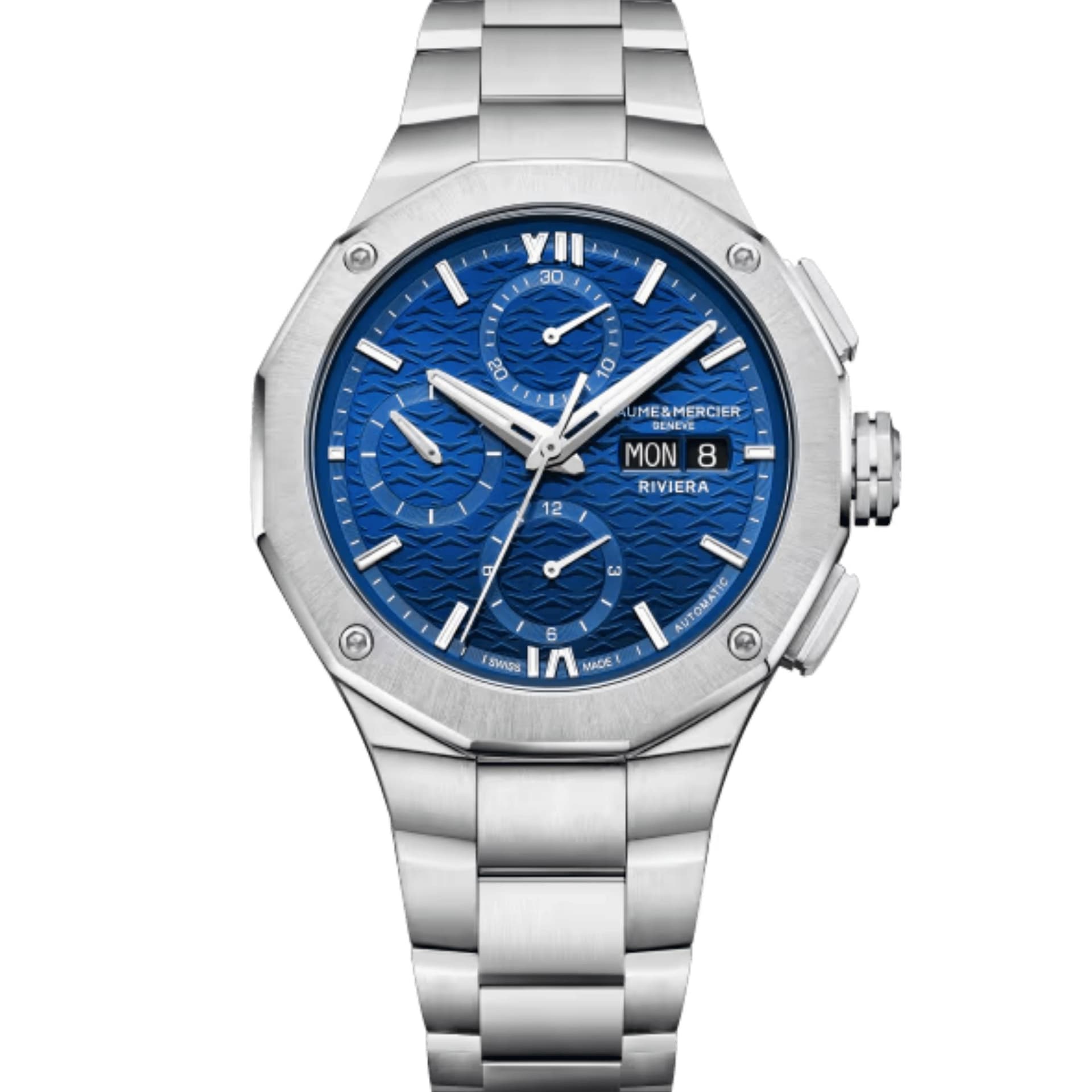 Baume & Mercier Montre Baume et Mercier Riviera Chronographe automatique cadran bleu bracelet acier 41 mm