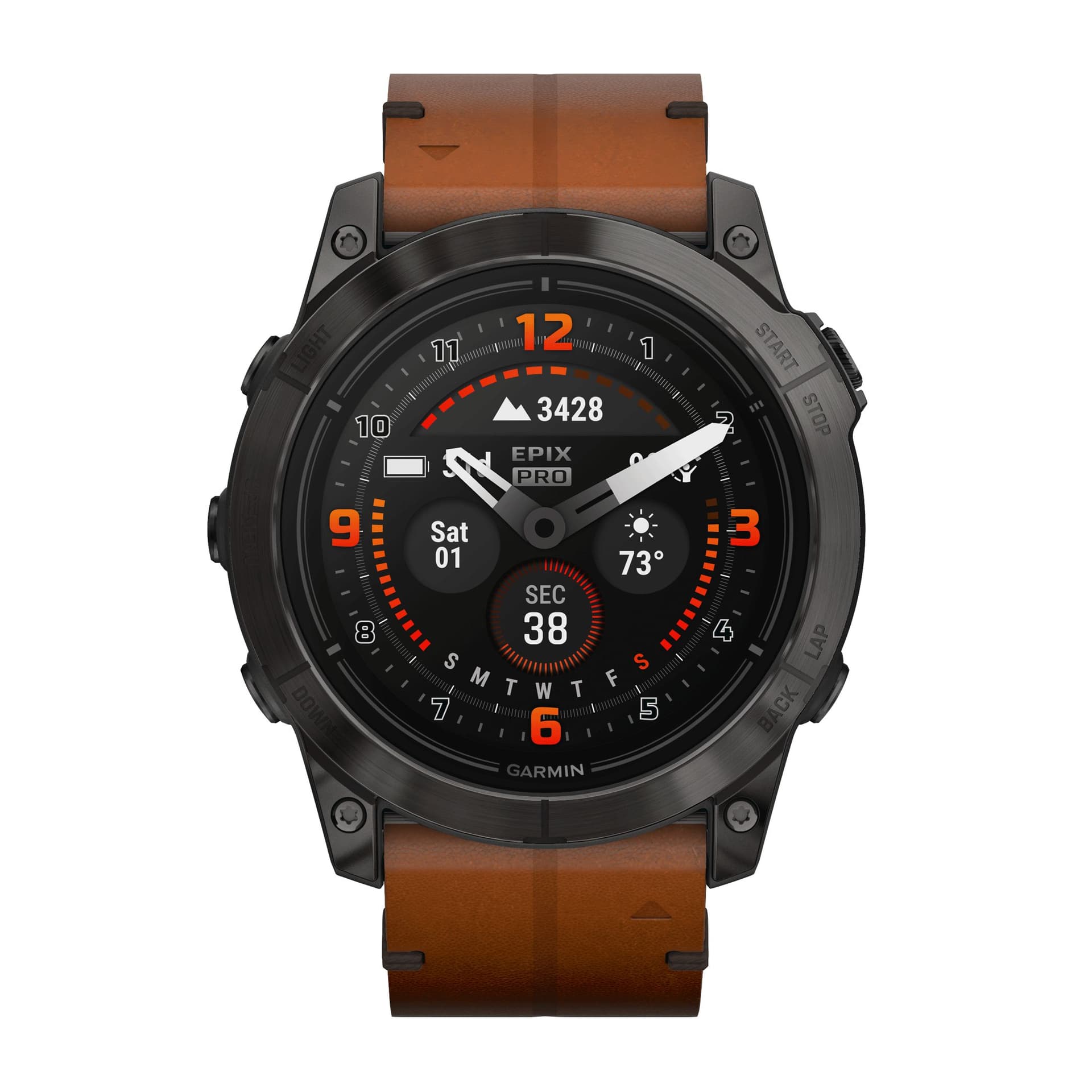 Garmin Montre Garmin Epix Pro (Gen2) Sapphire Edition Titane Carbon Gray DLC bracelet cuir marron 51 mm