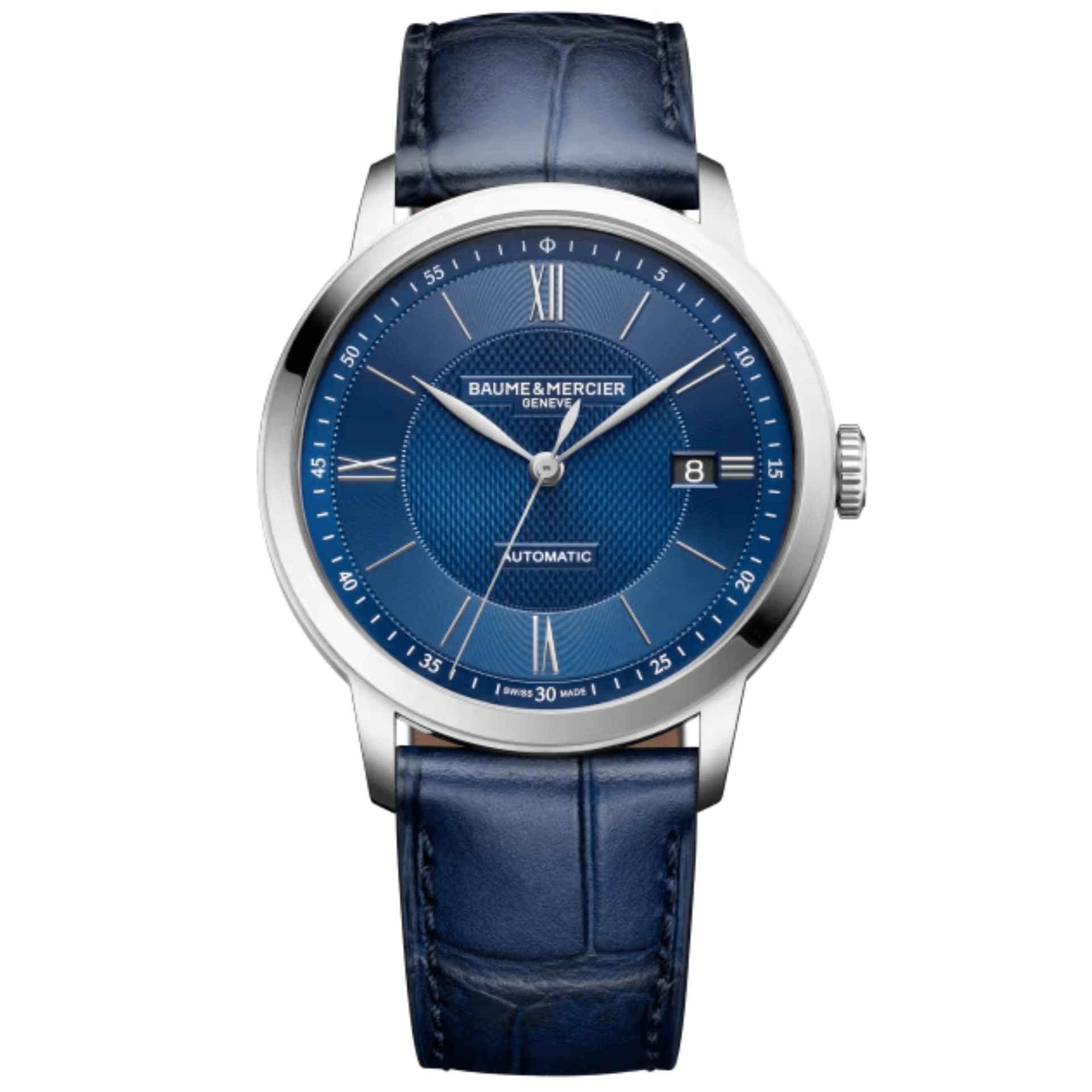 Baume & Mercier Montre Baume et Mercier Classima automatique cadran bleu bracelet cuir bleu 40 mm