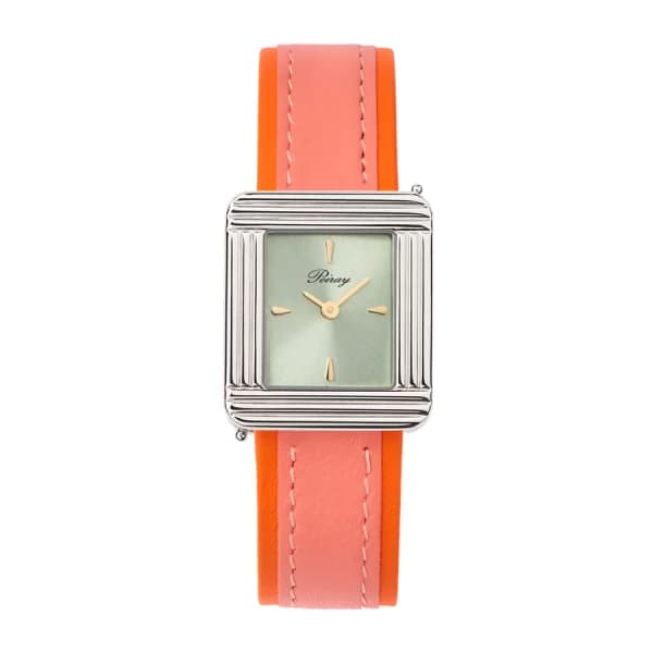 Poiray Montre Poiray Ma Première Acier Cadran Vert Bracelet Veau Sellier Rose