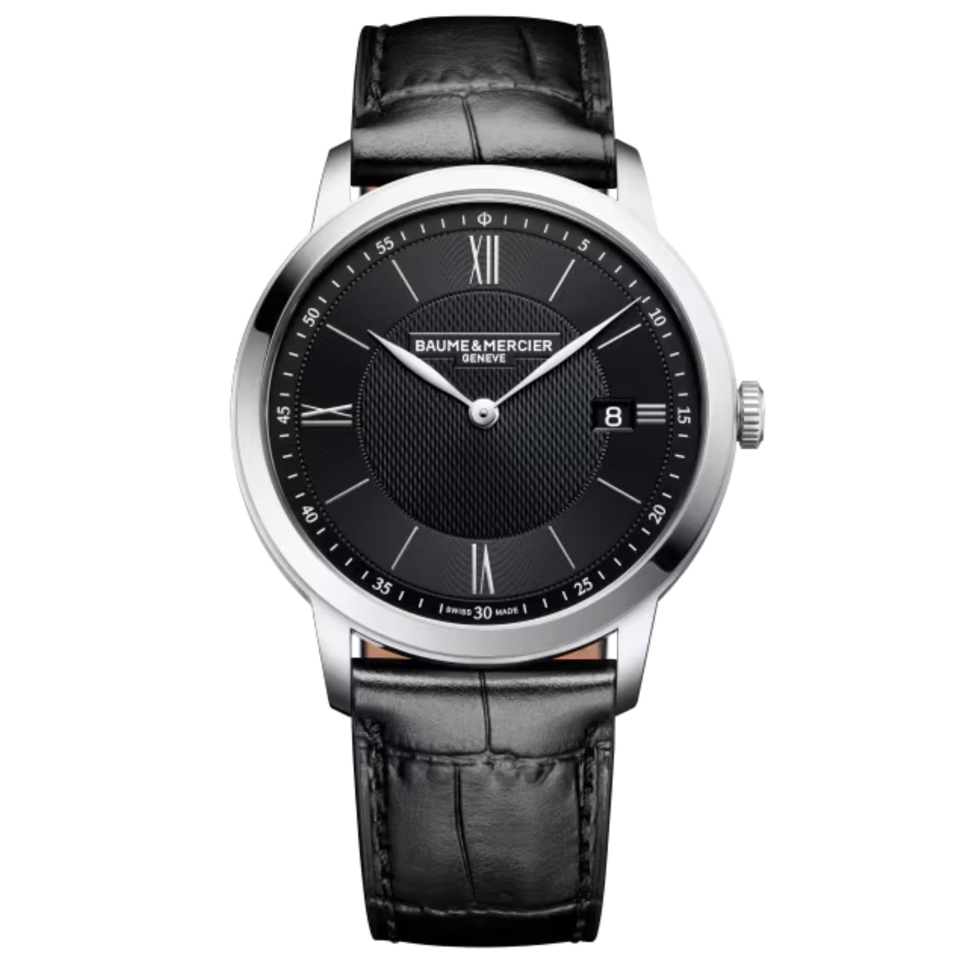 Baume & Mercier Montre Baume et Mercier Classima quartz cadran noir bracelet cuir noir 40 mm