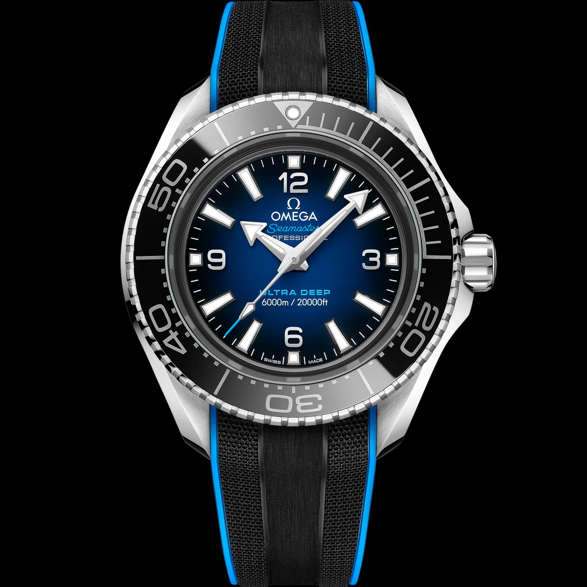 Omega Seamaster 45,5 mm, O-MEGASTEEL sur bracelet caoutchouc