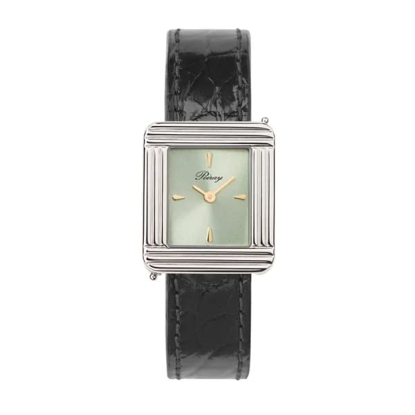 Poiray Montre Poiray Ma Première Acier Cadran Vert Bracelet Alligator Noir
