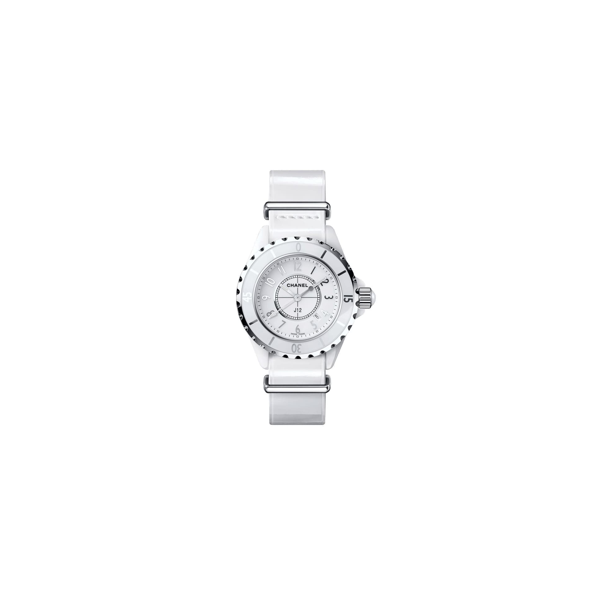 Chanel Montre CHANEL J12-G10 Gloss cadran blanc bracelet veau verni 33 mm
