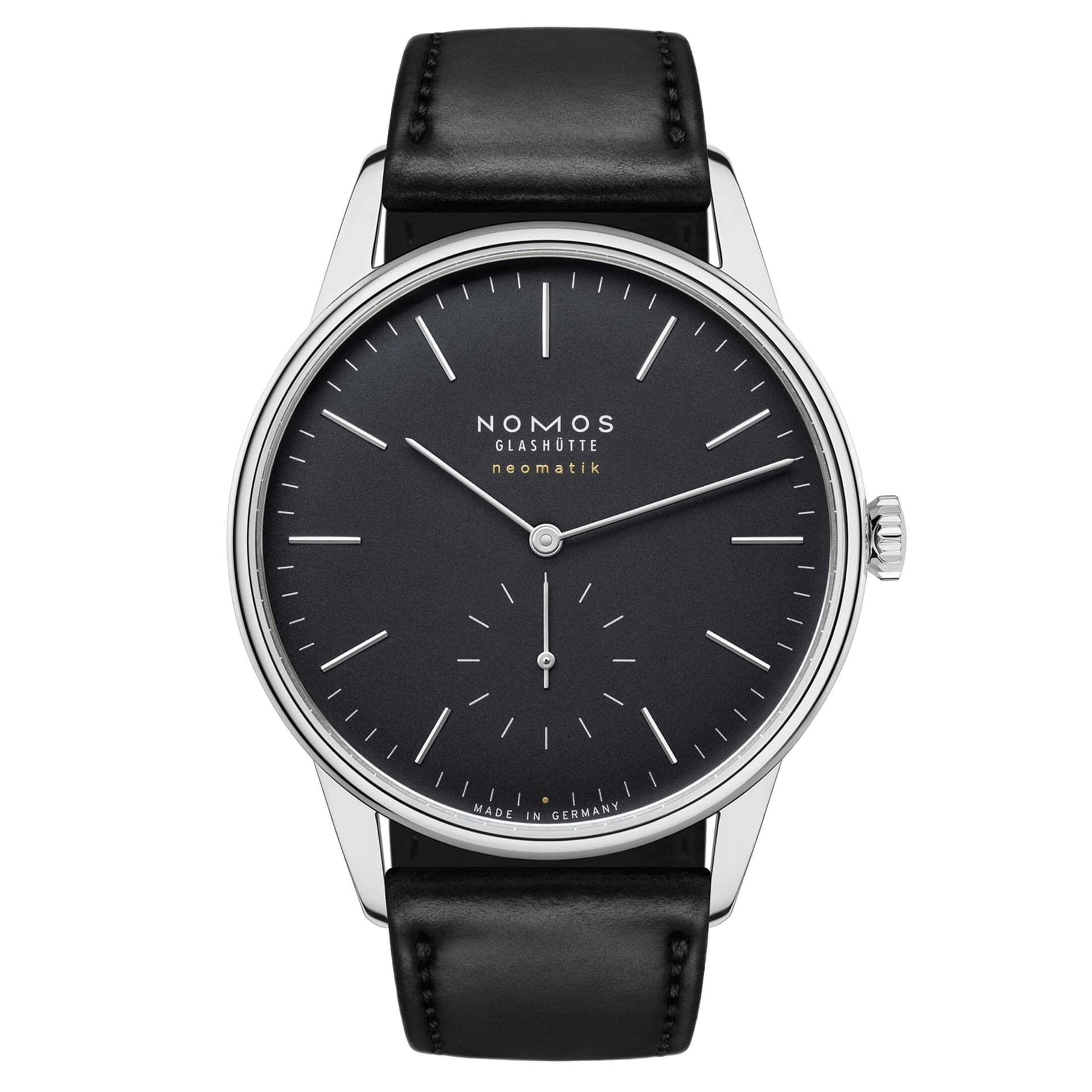 Nomos Montre Nomos Orion Neomatik New Black automatique cadran noir bracelet cuir noir 39 mm