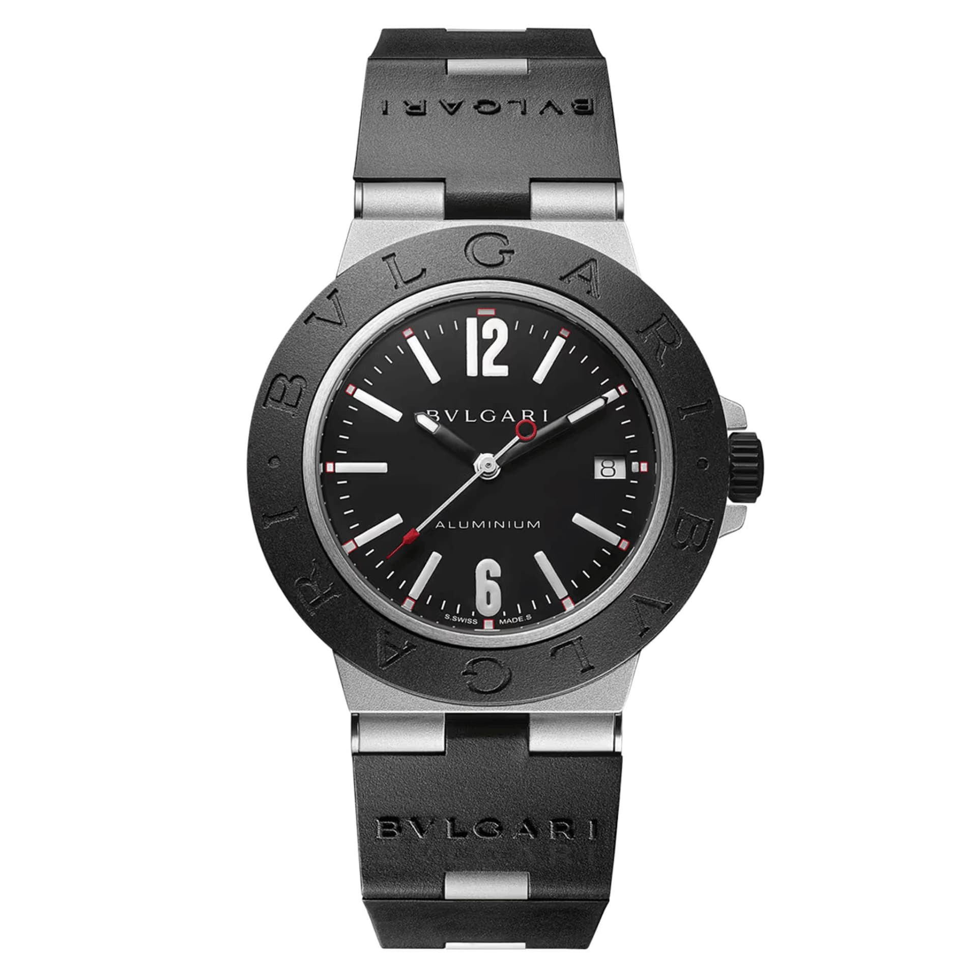 Bulgari Montre Bulgari Bvlgari Aluminium automatique cadran noir bracelet caoutchouc noir 40 mm