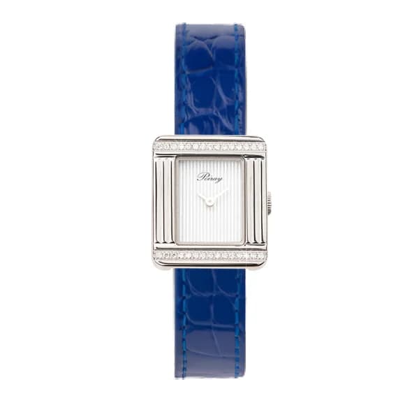 Poiray Montre Poiray Ma Première Mini Acier Serti Diamants Bracelet Alligator Bleu