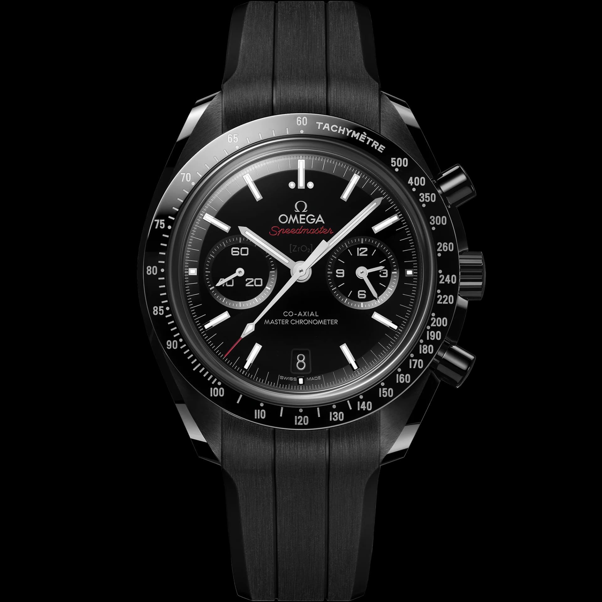 Omega Speedmaster 44,25 mm, céramique noire sur bracelet caoutchouc