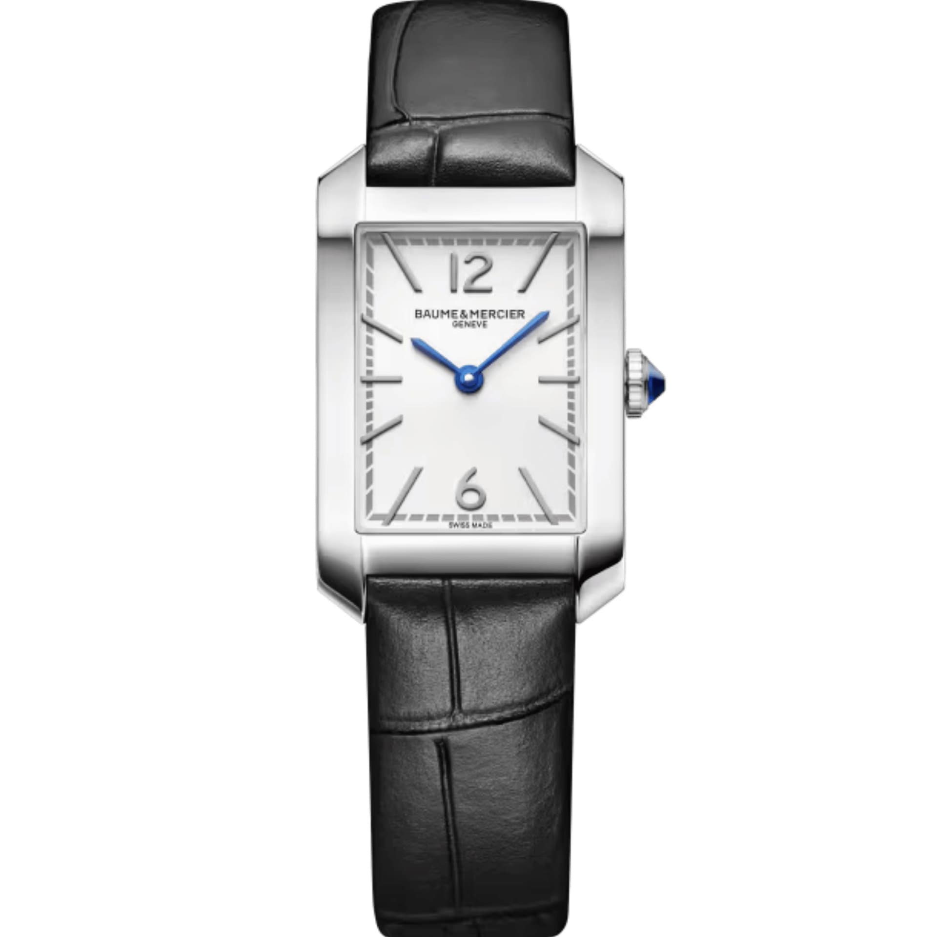 Baume & Mercier Montre Baume et Mercier Hampton quartz cadran opalin bracelet cuir noir 35 x 22 mm