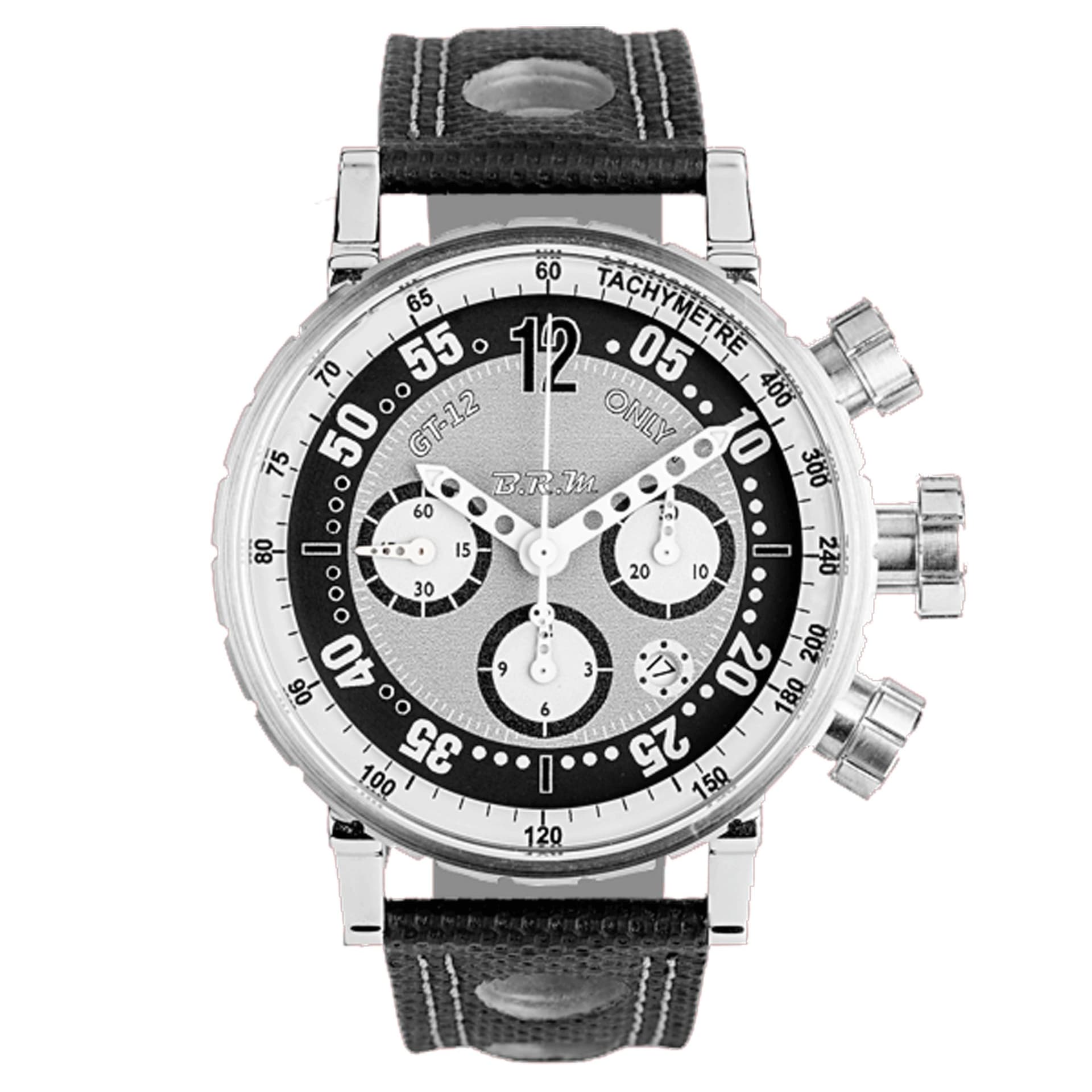 B.R.M Montre B.R.M GT12 automatique cadran gris et noir bracelet cuir noir 44 mm