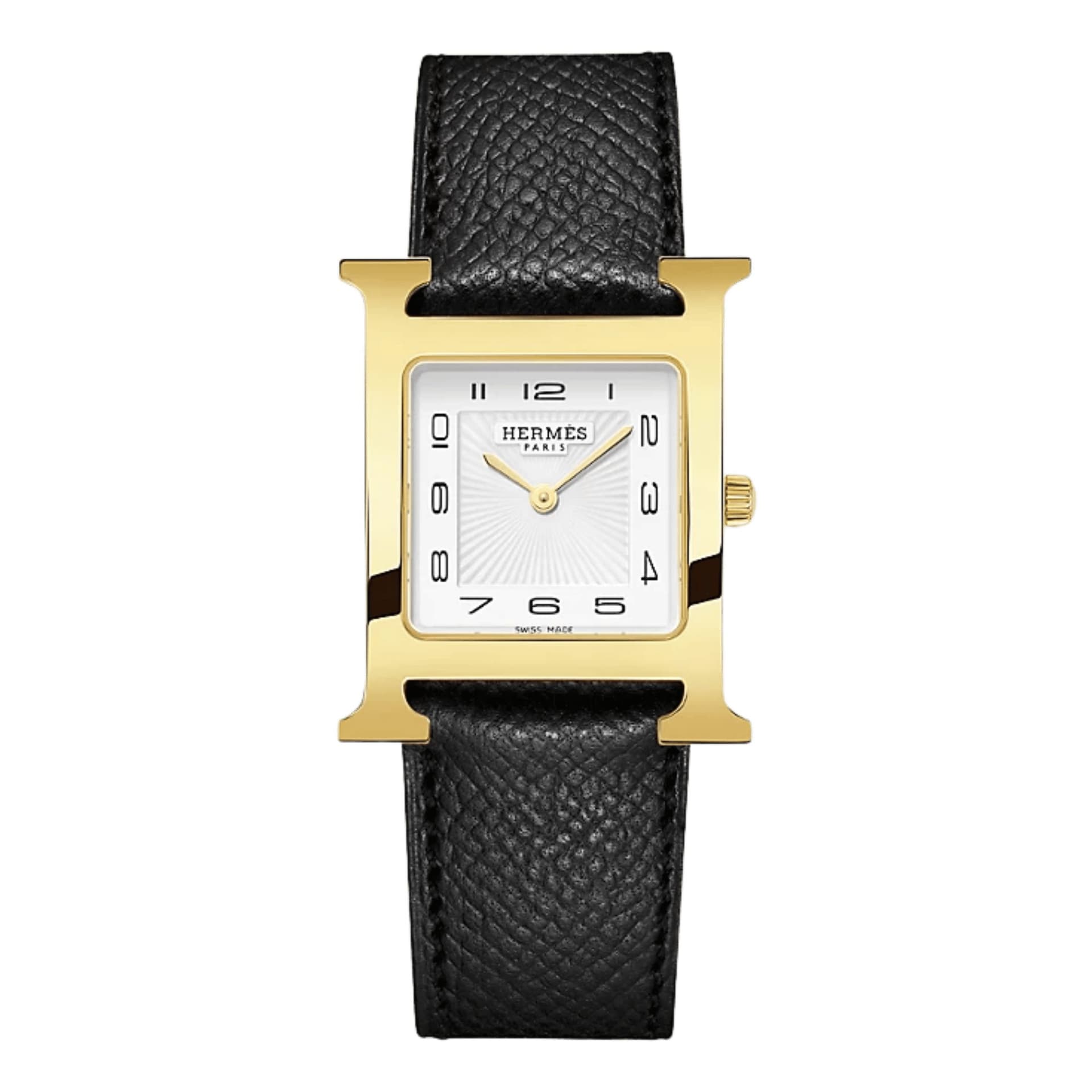 Hermès Montre HERMÈS Heure H Moyen Modèle PVD quartz cadran blanc bracelet cuir noir 30 mm