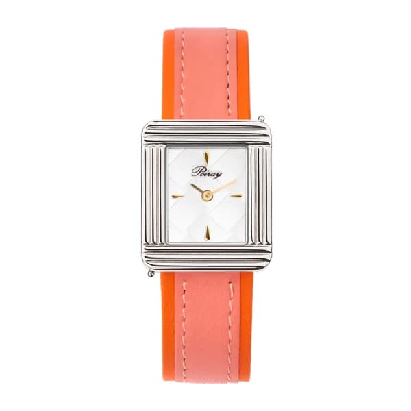 Poiray Montre Poiray Ma Première Cadran Blanc Texturé Bracelet Veau Sellier Rose