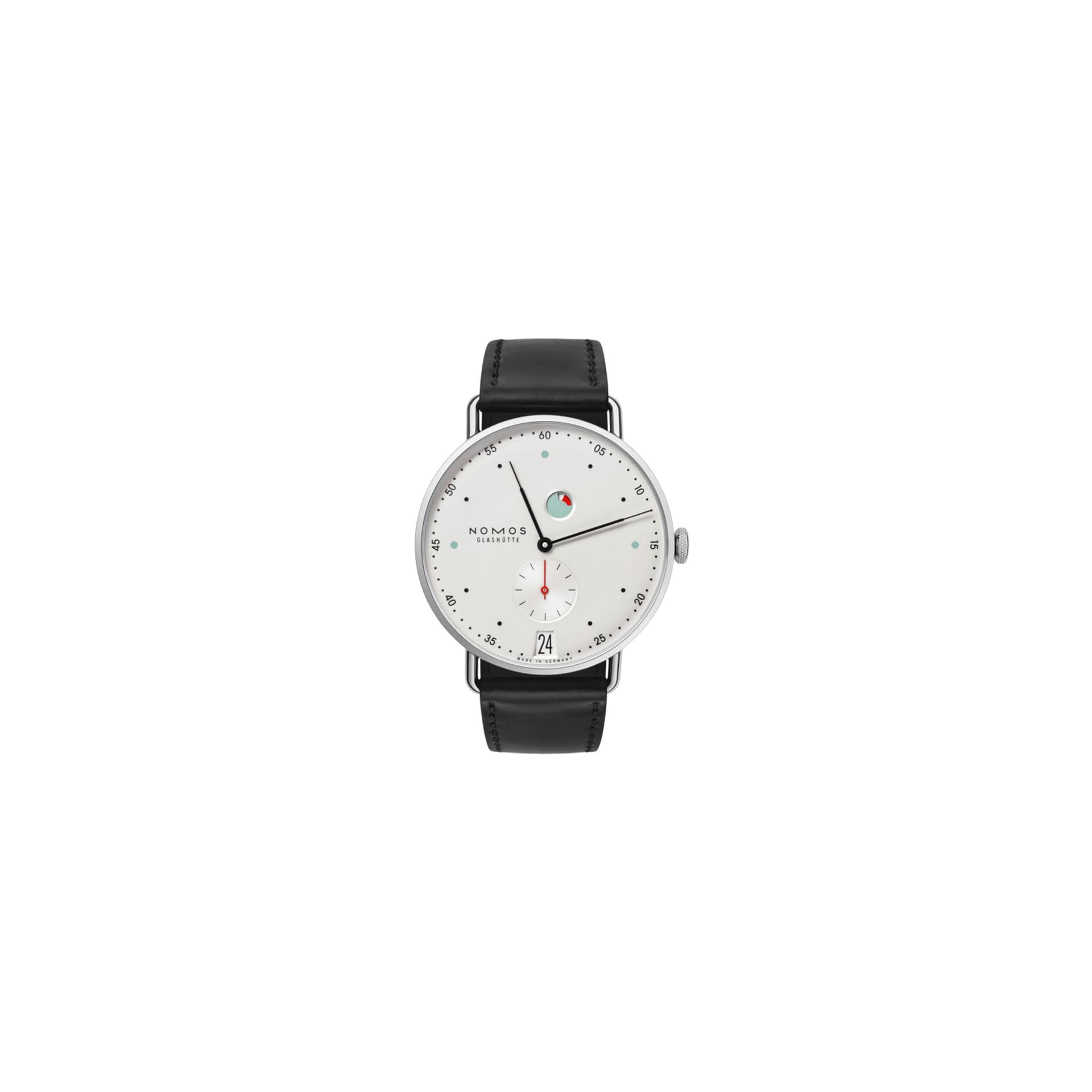 Nomos Montre NOMOS Metro date mécanique réserve de marche bracelet cuir noir interchangeable 37 mm