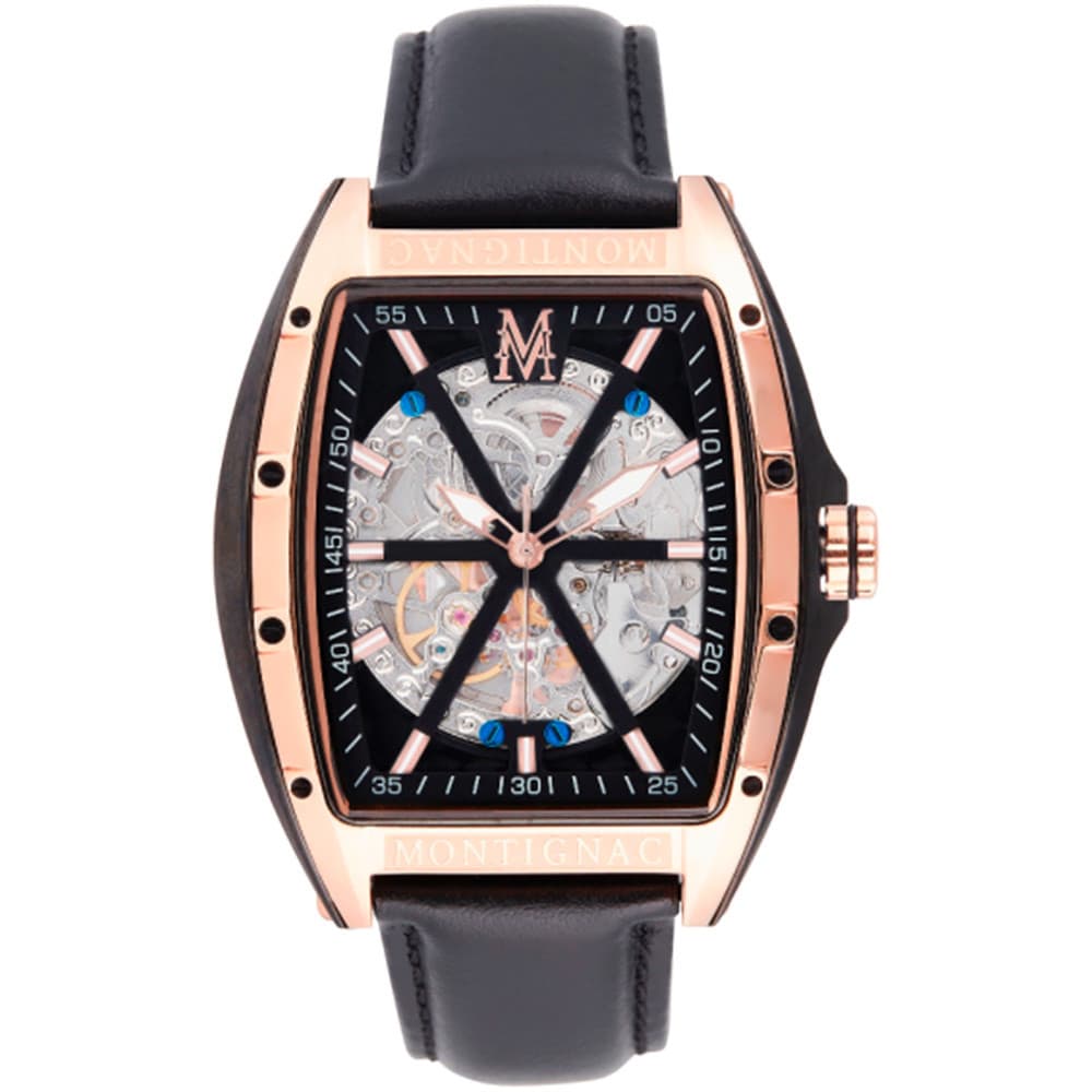 Montignac Montre Automatique Montignac Collection Tonneau en Cuir Noir