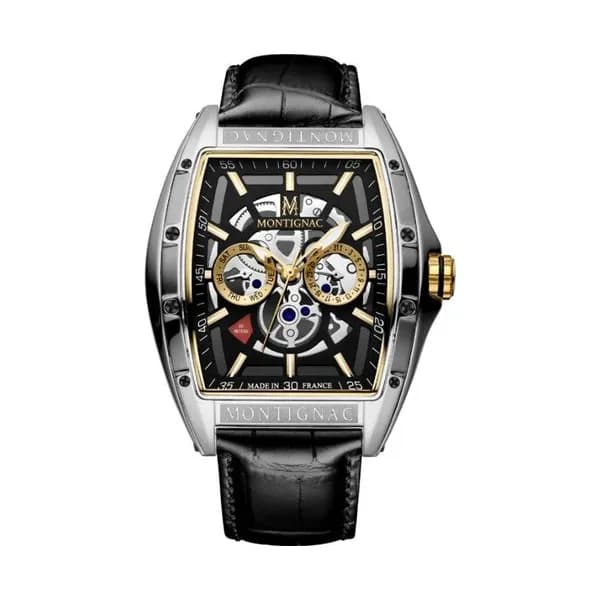 Montignac Montre Montignac Collection Tonneau en Cuir Noir